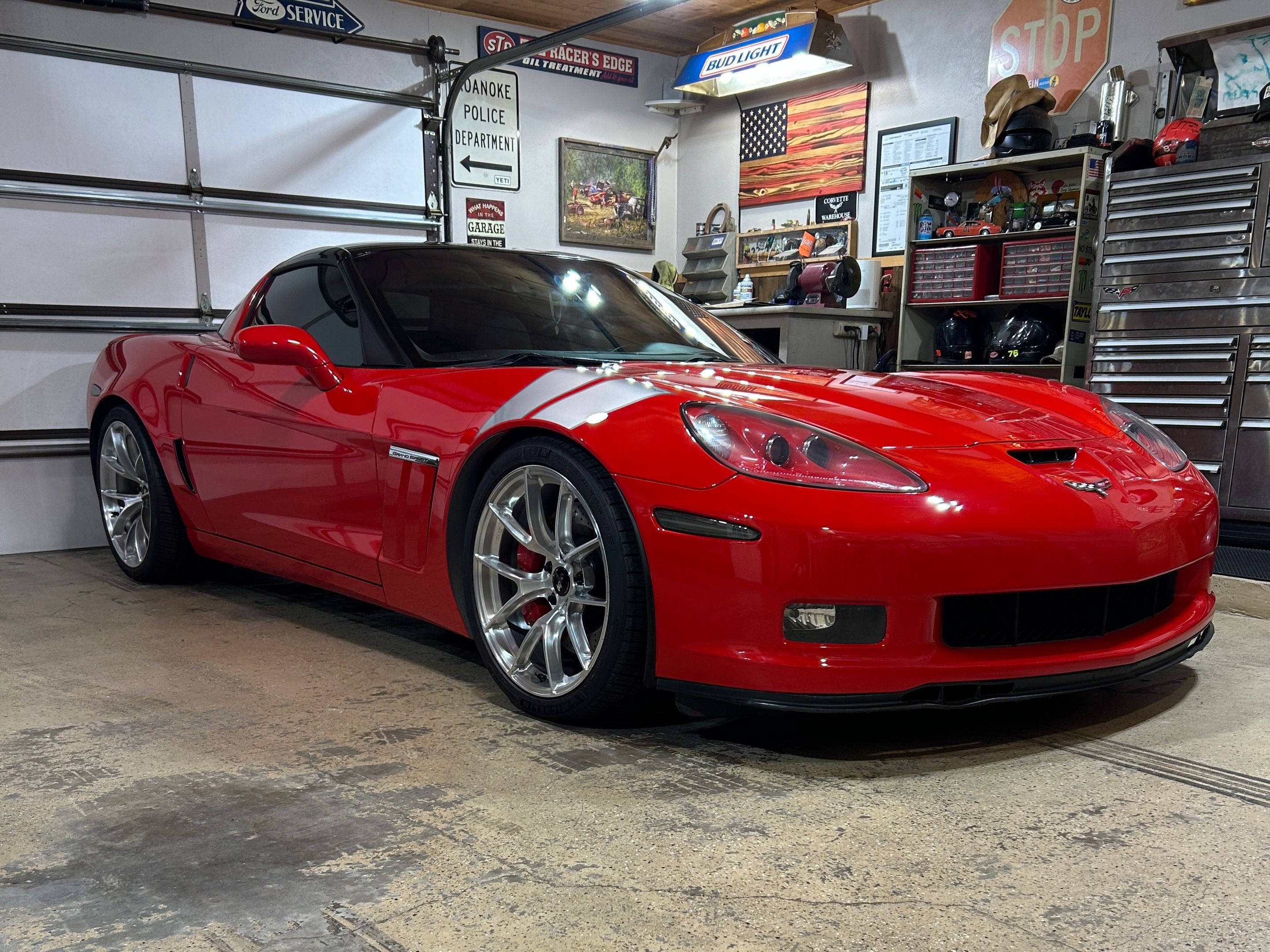 Red Chevrolet C6 Corvette Grand Sport with 19"/20" VS-5RS Apex wheels in Brushed Clear