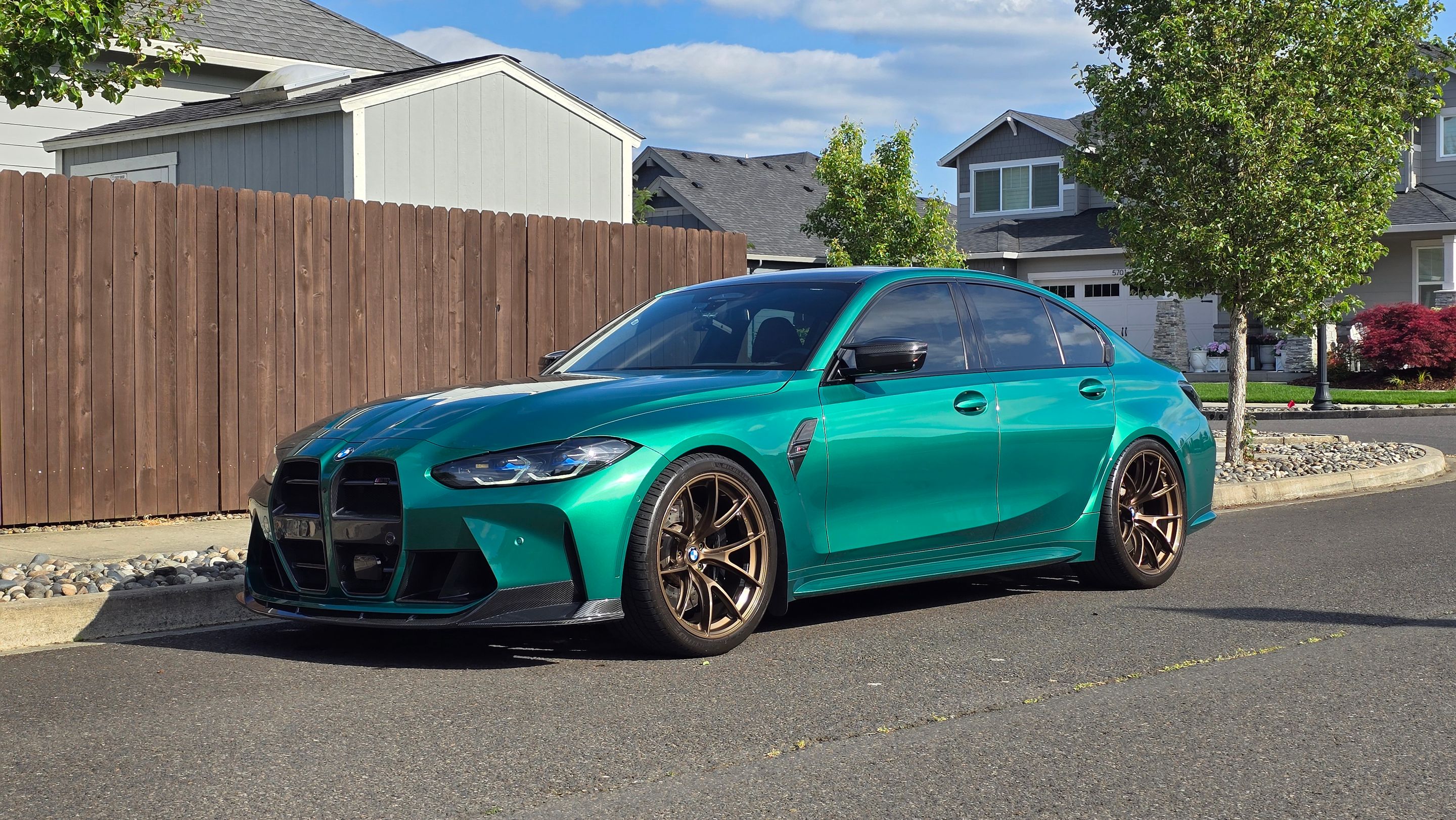 Green BMW G80 M3 with 20" VS-5RS Apex wheels in Satin Bronze