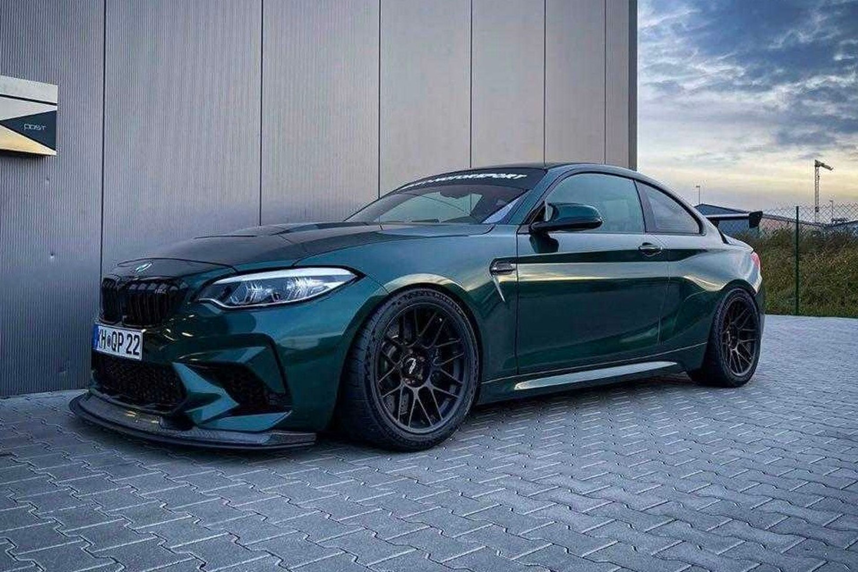 Green BMW F87 M2 with 18" ARC-8 Apex wheels in Satin Black