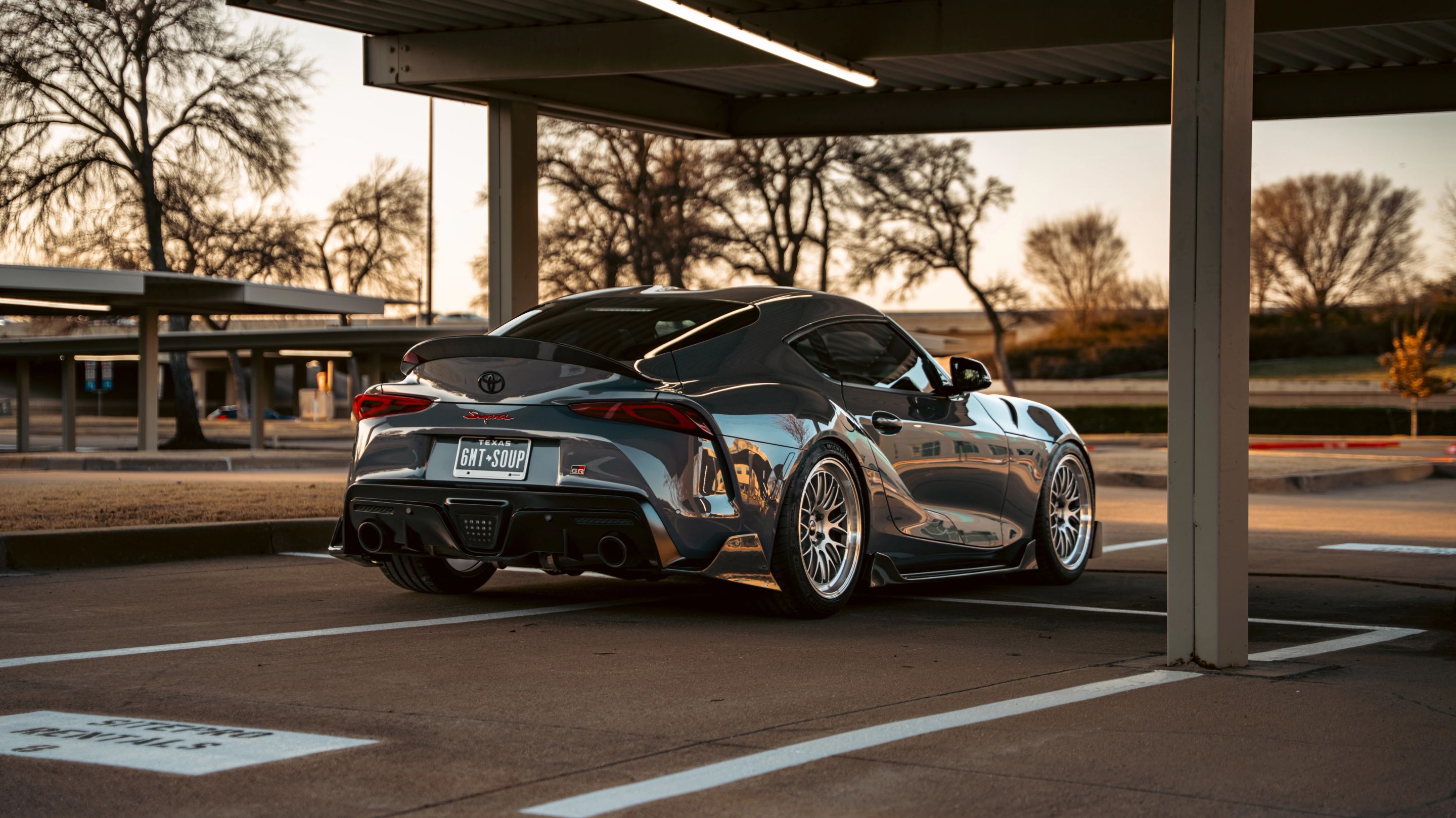 Grey Toyota GR Supra with 19" ML-10RT Apex wheels in Machined Lip Race Silver