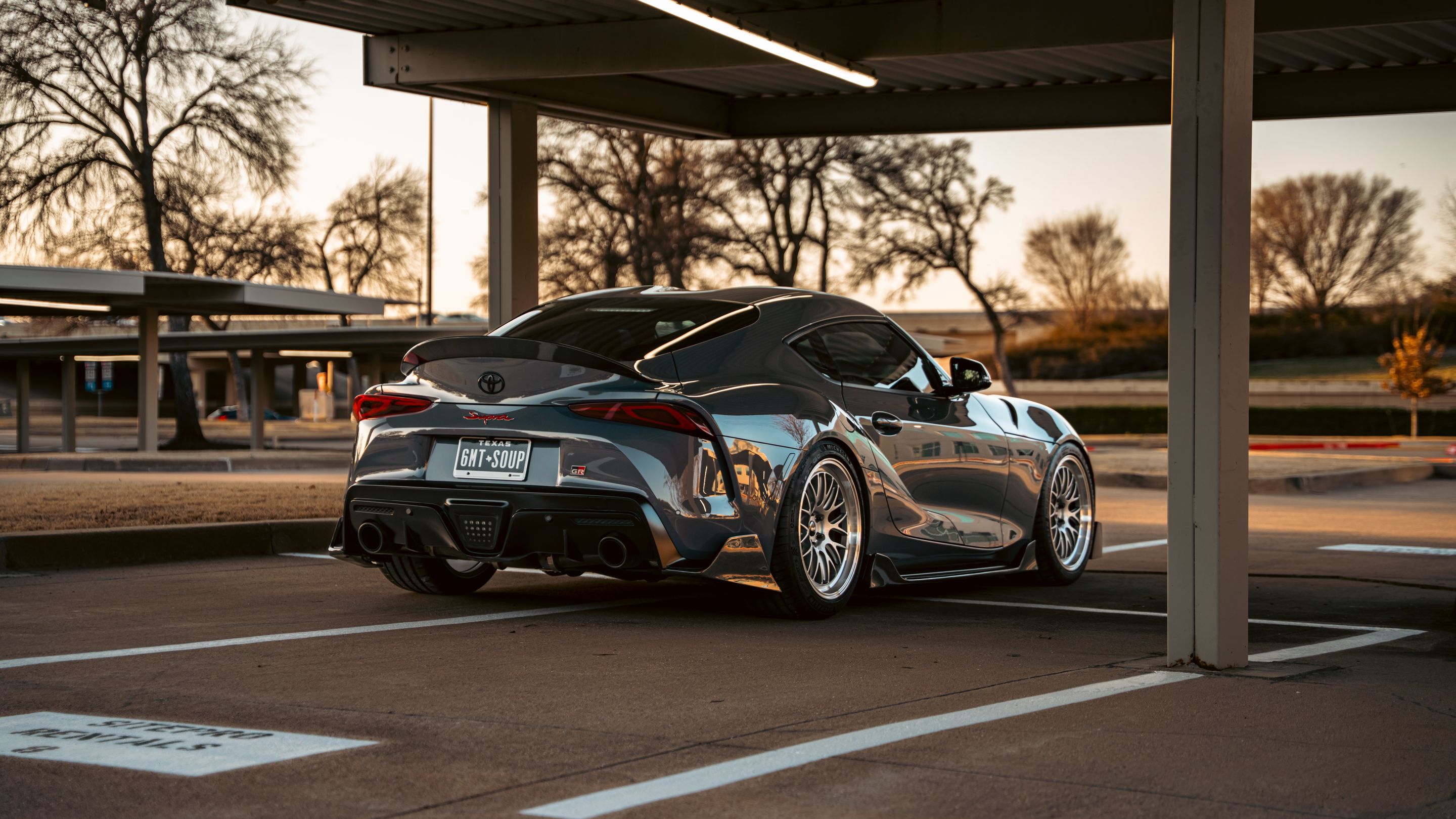 Grey Toyota GR Supra with 19" ML-10RT Apex wheels in Machined Lip Race Silver