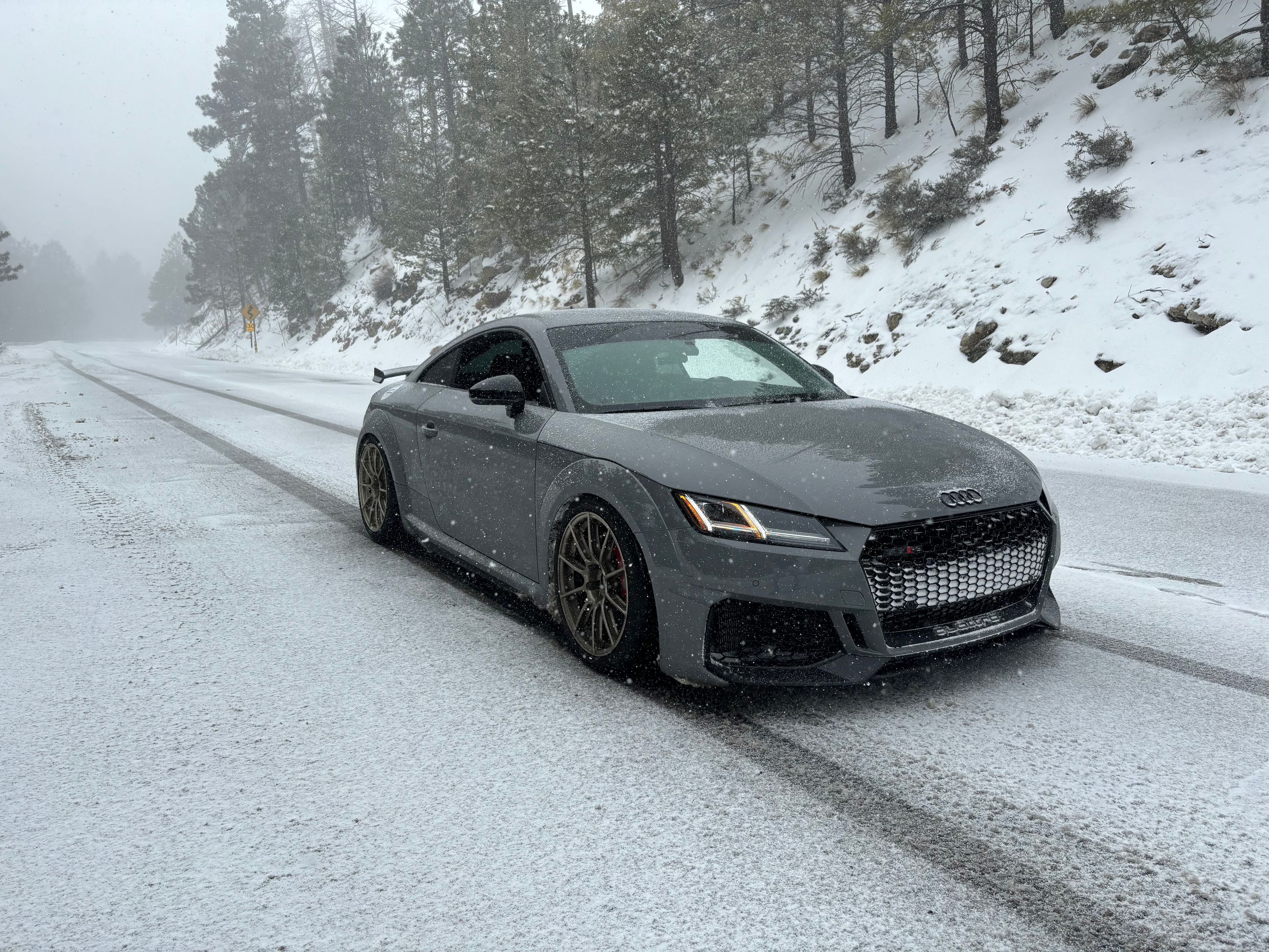 Grey Audi FV/8S TT RS with 18" SM-10RS Apex wheels in Motorsport Gold