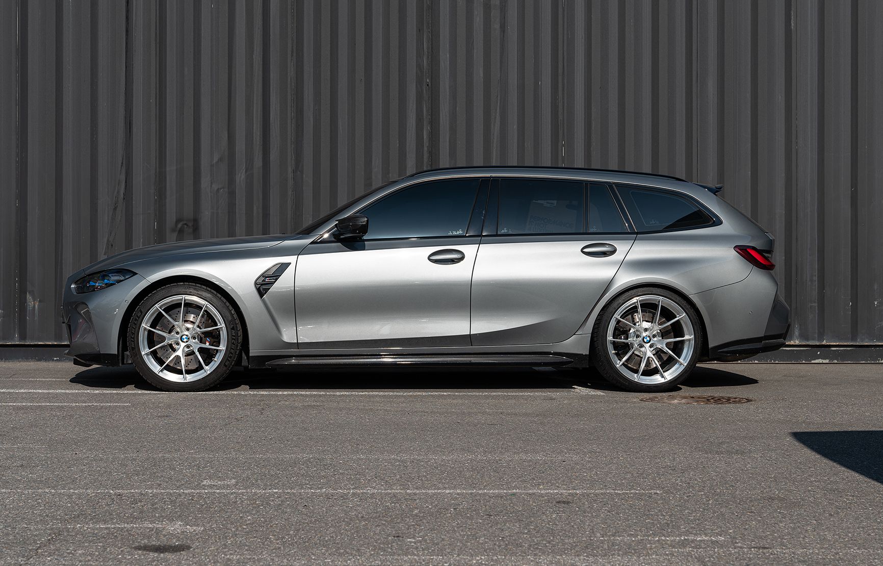 Grey BMW G80 M3 with 19"/20" VS-5RS Apex wheels in Brushed Clear