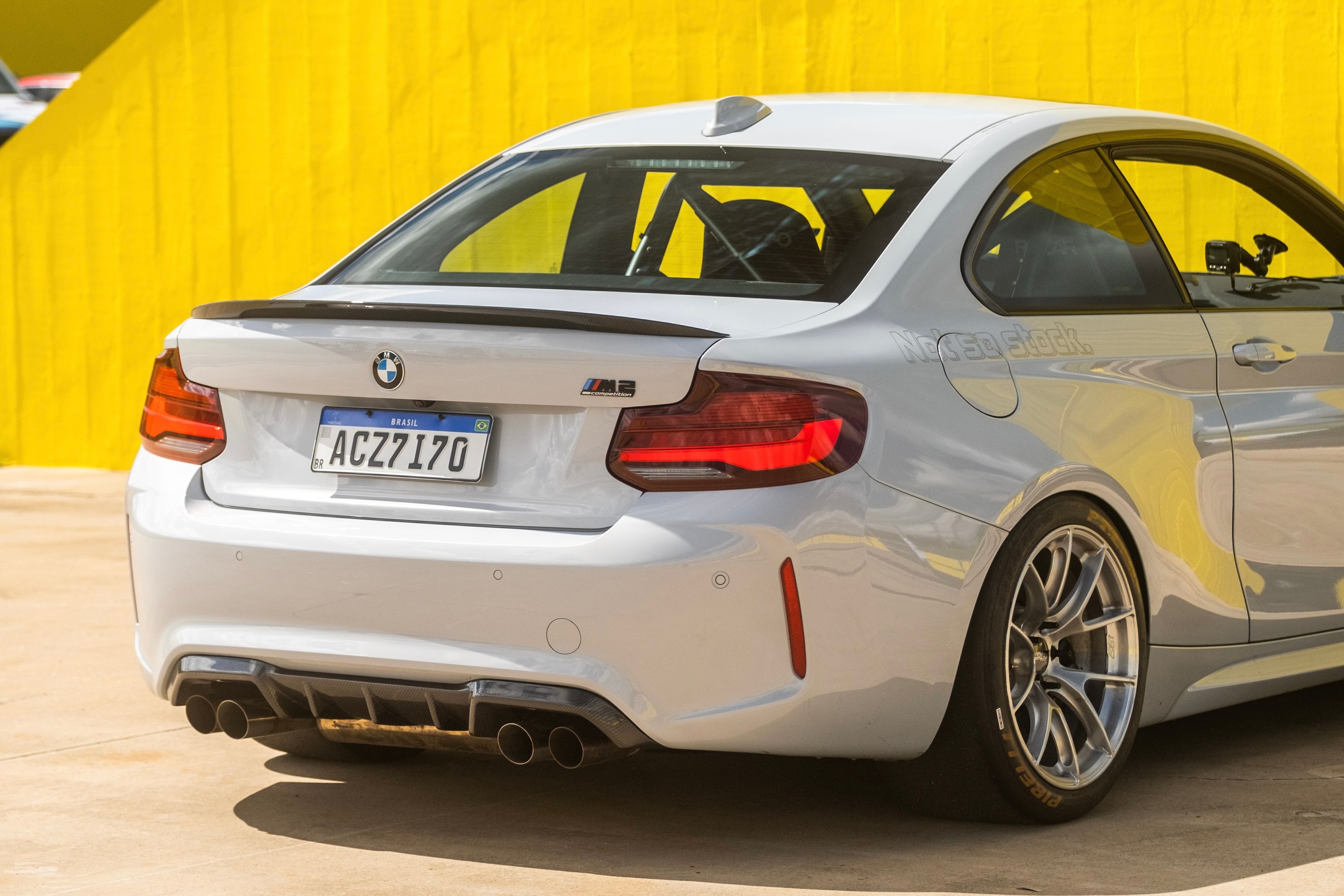Silver BMW F87 M2 with 18" VS-5RS Apex wheels in Brushed Clear