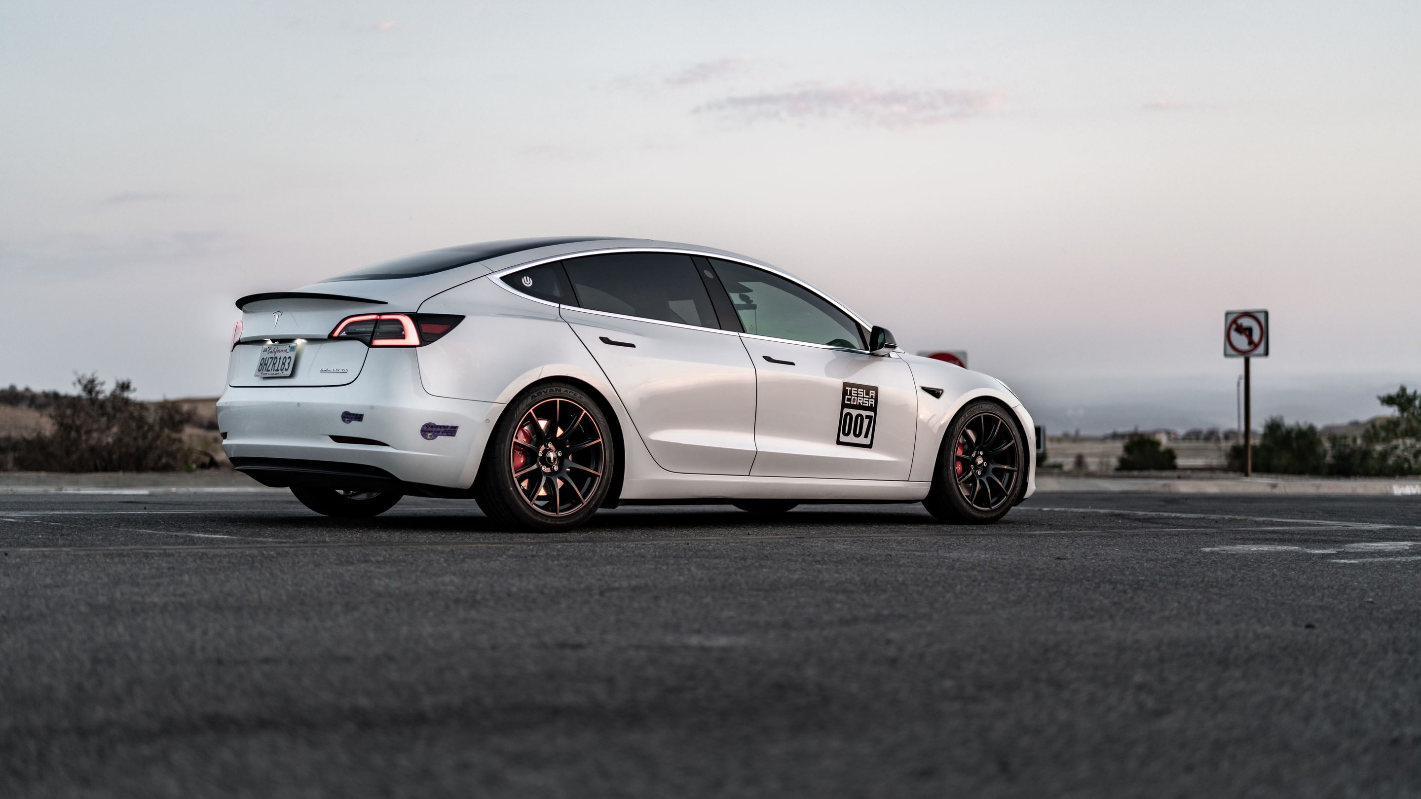 White Tesla Model 3 with 19" SM-10 Apex wheels in Satin Black