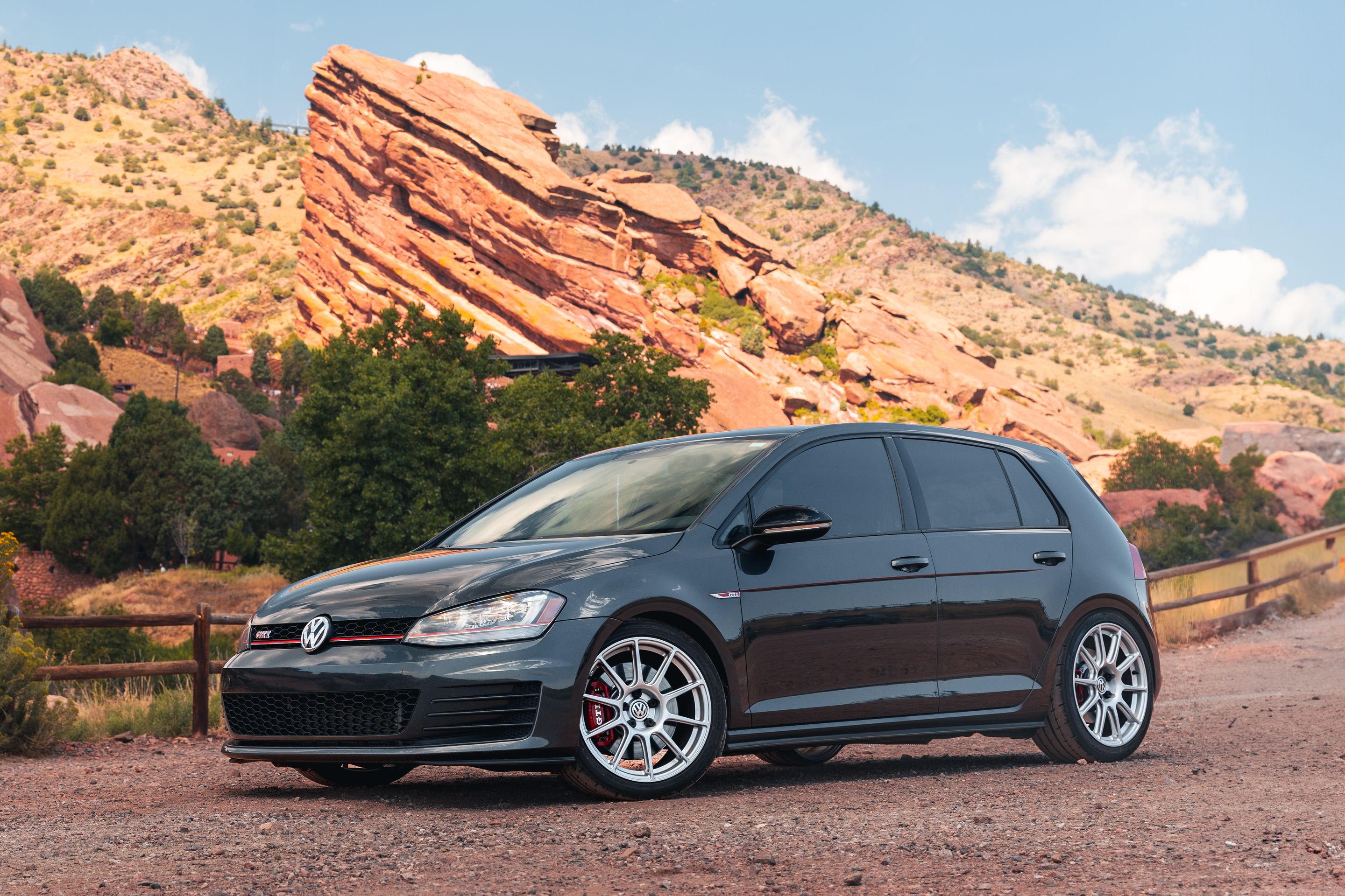 Grey VW MK7 GTI with 18" SM-10 Apex wheels in Race Silver
