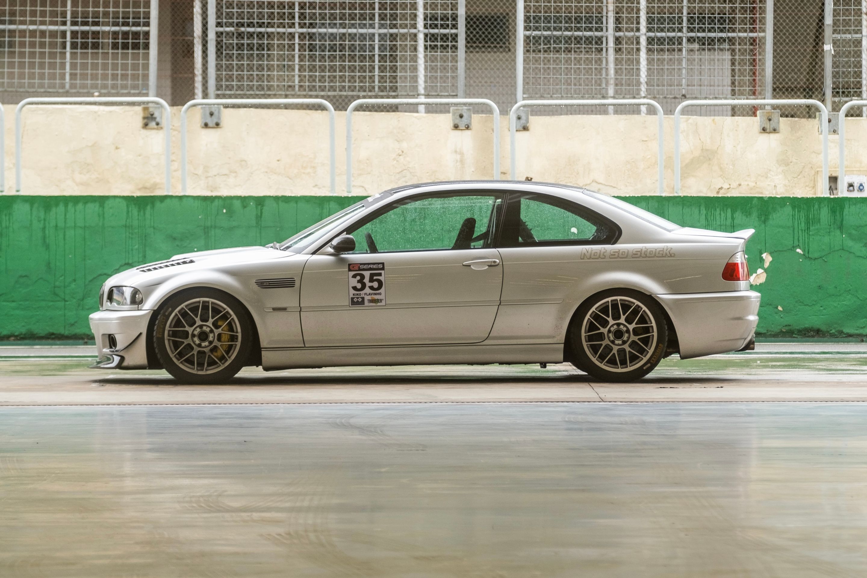 Silver BMW E46 M3 with 18" ARC-8 Apex wheels in Hyper Silver