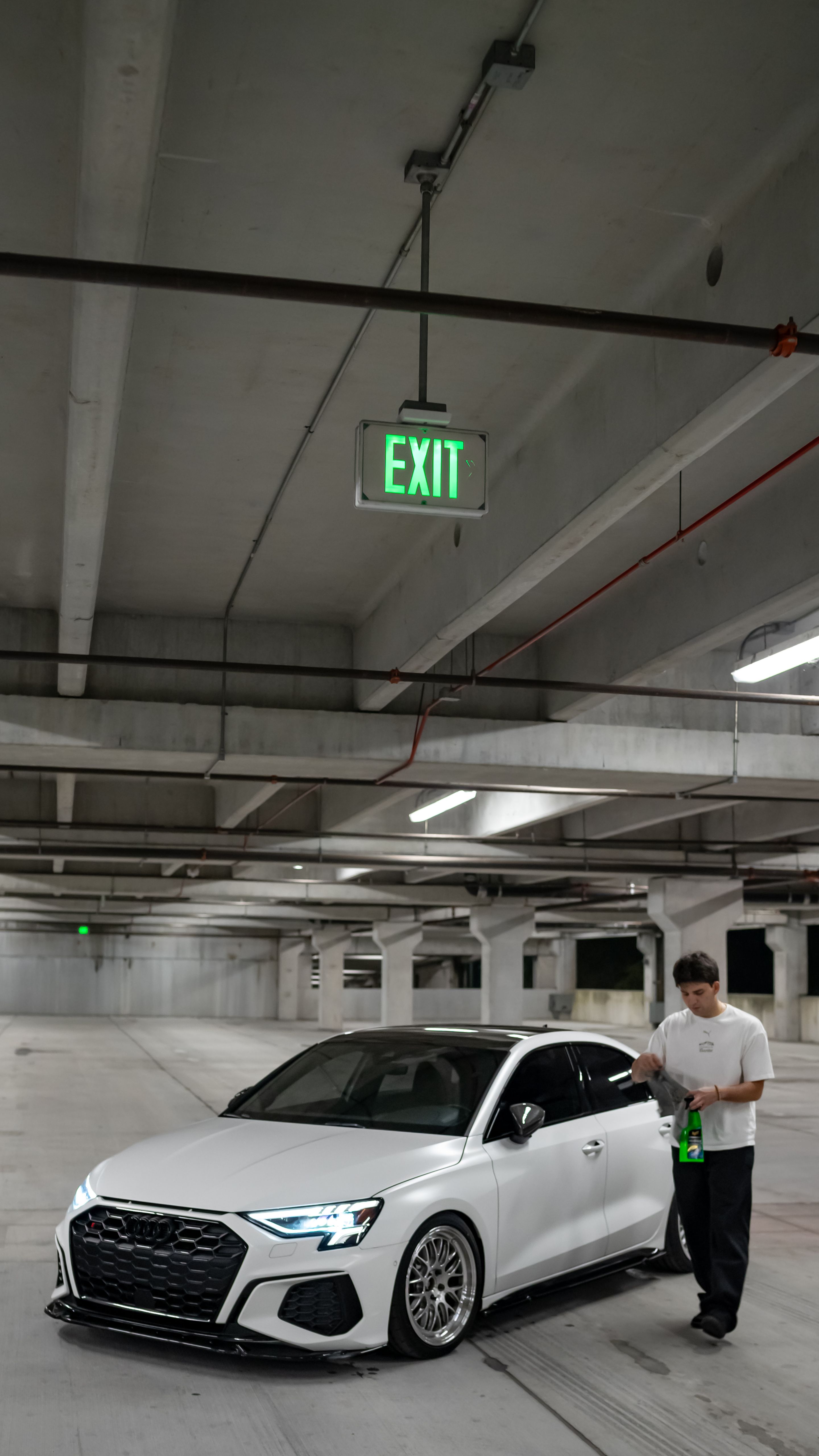 White Audi 8Y S3 with 18" ML-10RT Apex wheels in Machined Lip Brushed Clear