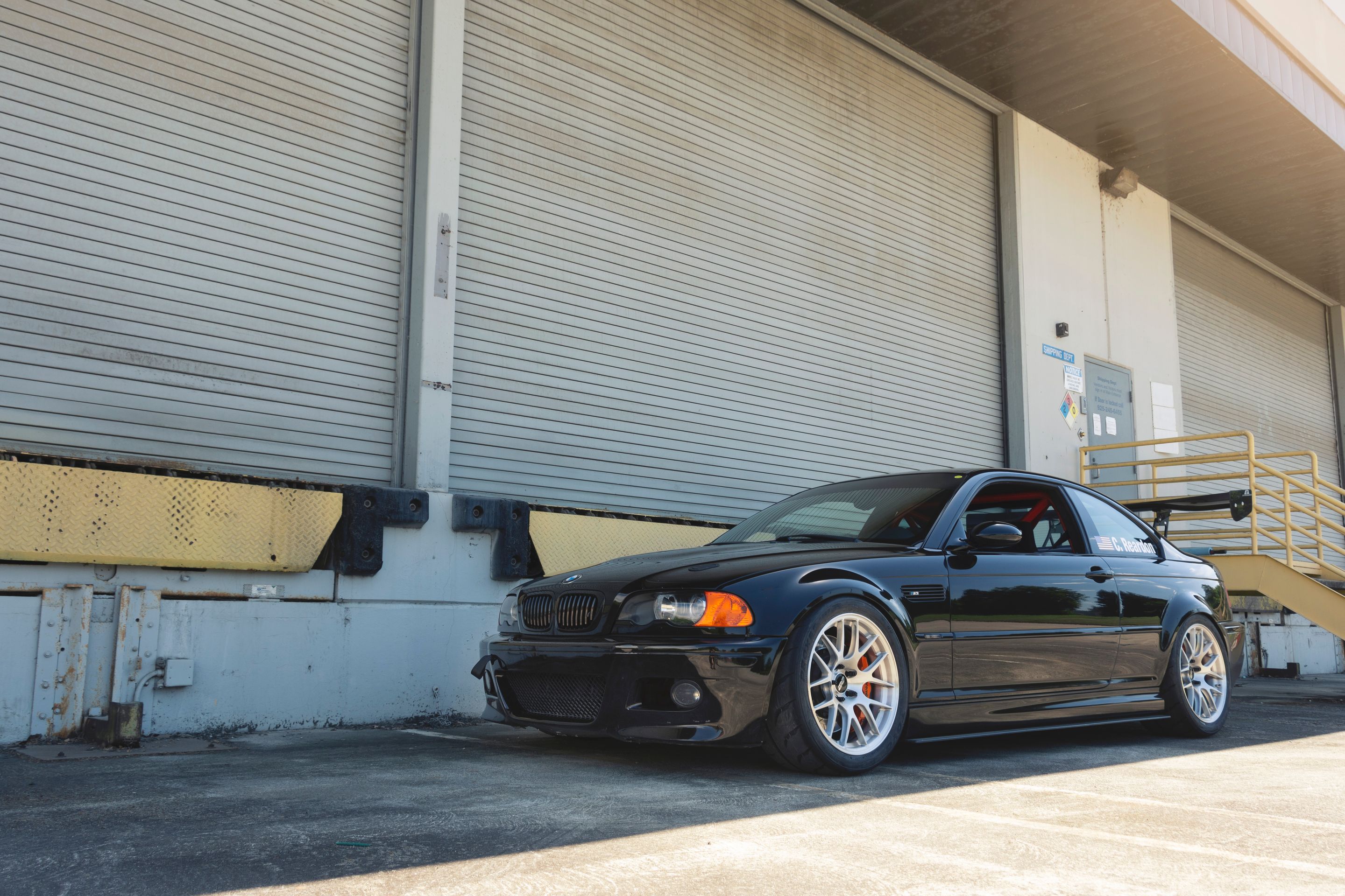 Black BMW E46 M3 with 18" EC-7R Apex wheels in Brushed Clear