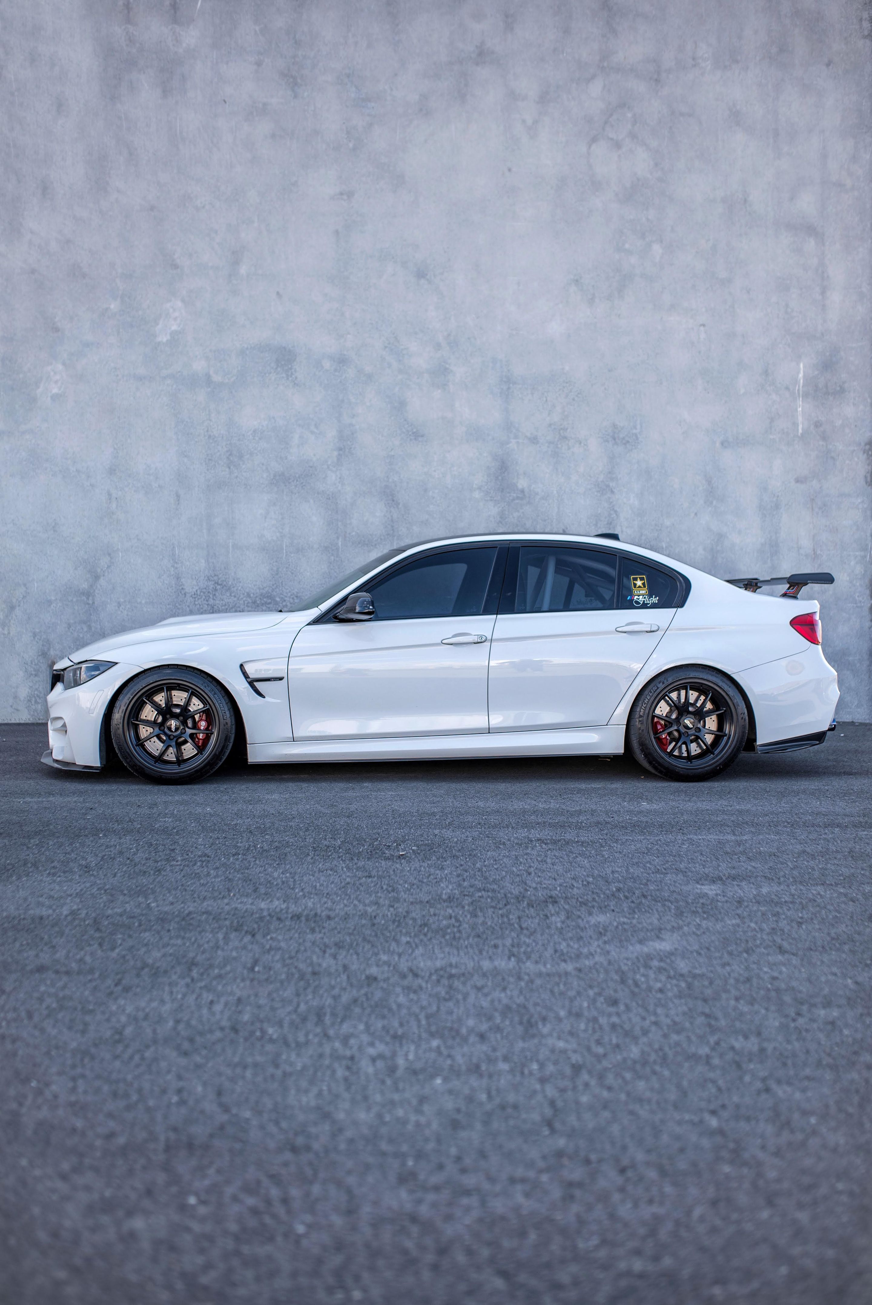White BMW F80 M3 with 18" FL-5 Apex wheels in Satin Black
