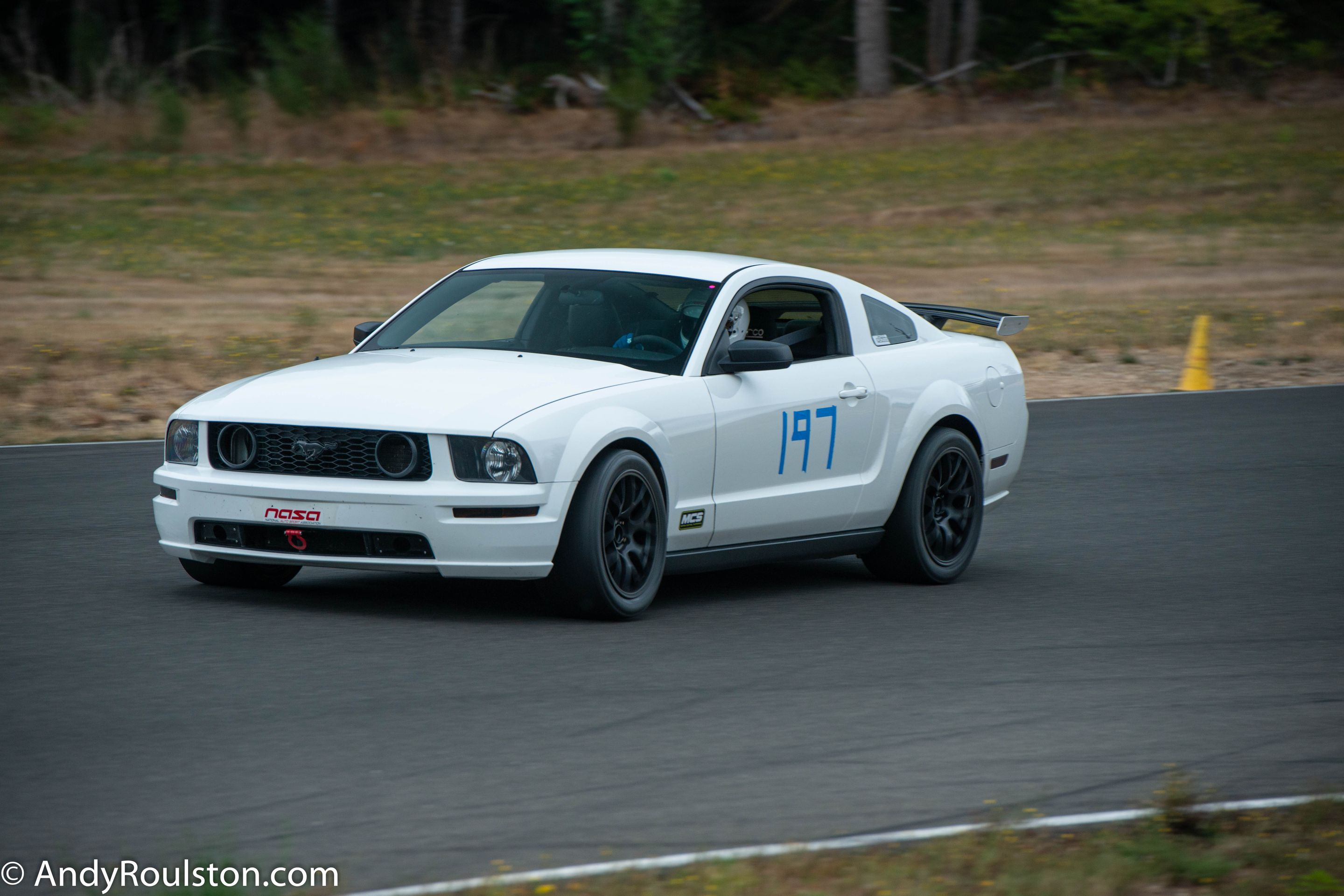 White Ford S197 Mustang GT with 18" EC-7 Apex wheels in Satin Black