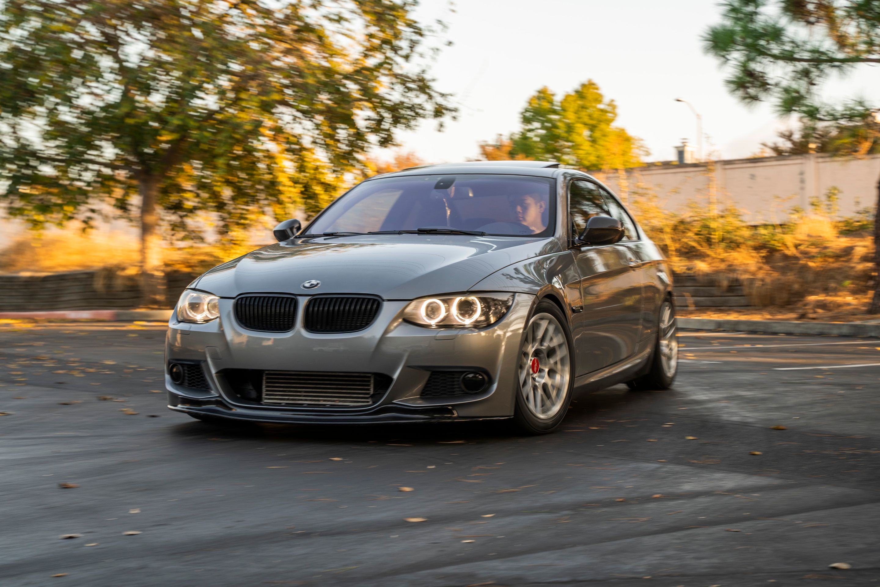 Grey BMW E92 Coupe 3 Series with 17" ARC-8R Apex wheels in Brushed Clear
