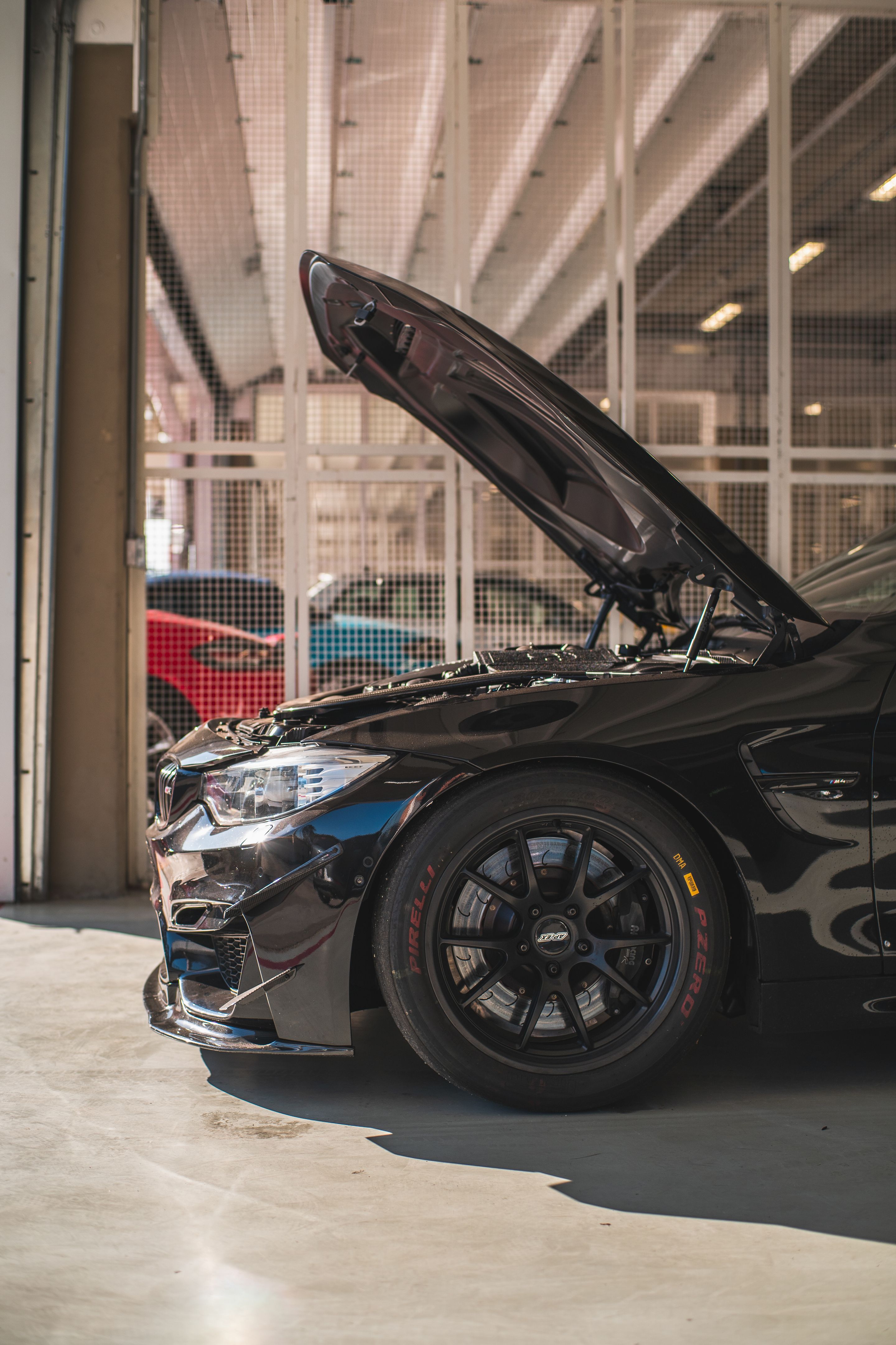 Black BMW F82 Coupe M4 with 18" FL-5 Apex wheels in Satin Black