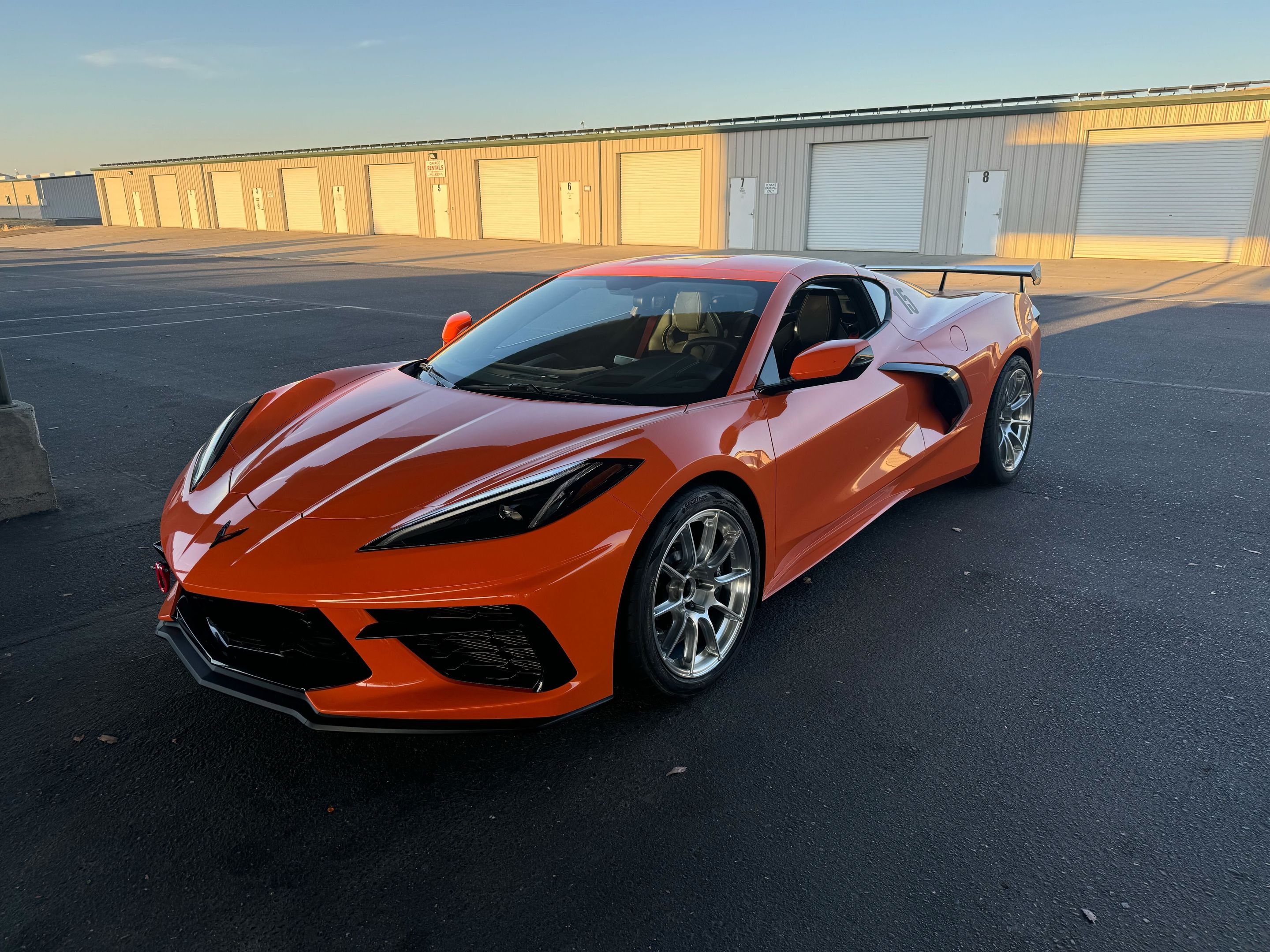Orange Chevrolet C8 Corvette Stingray/Z51 with 18"/19" SM-10RS Apex wheels in Brushed Clear