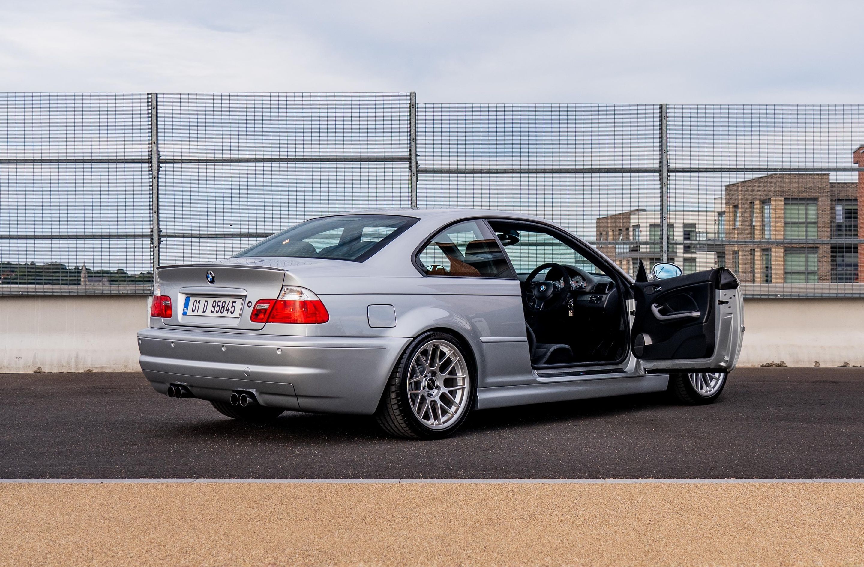 Silver BMW E46 M3 with 18" ARC-8 Apex wheels in Race Silver
