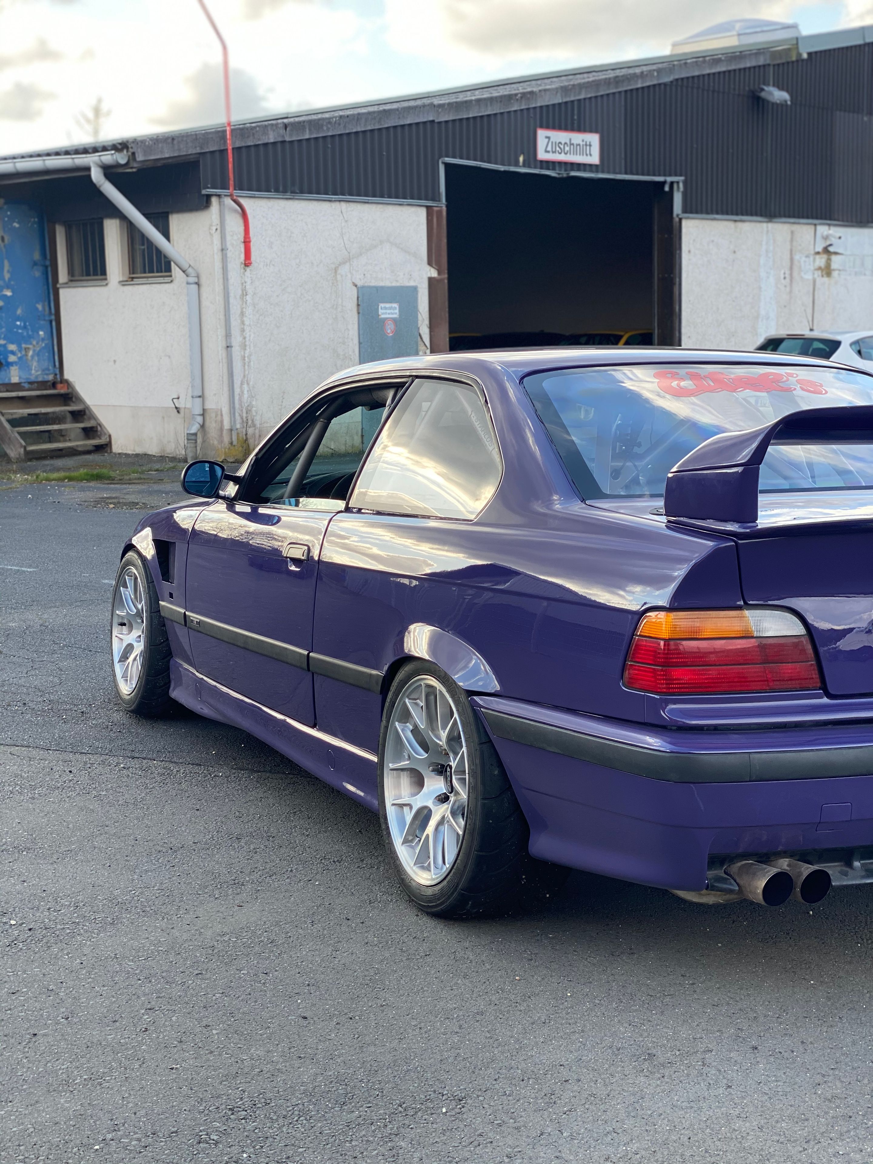 Purple BMW E36 M3 with 17" EC-7R Apex wheels in Brushed Clear