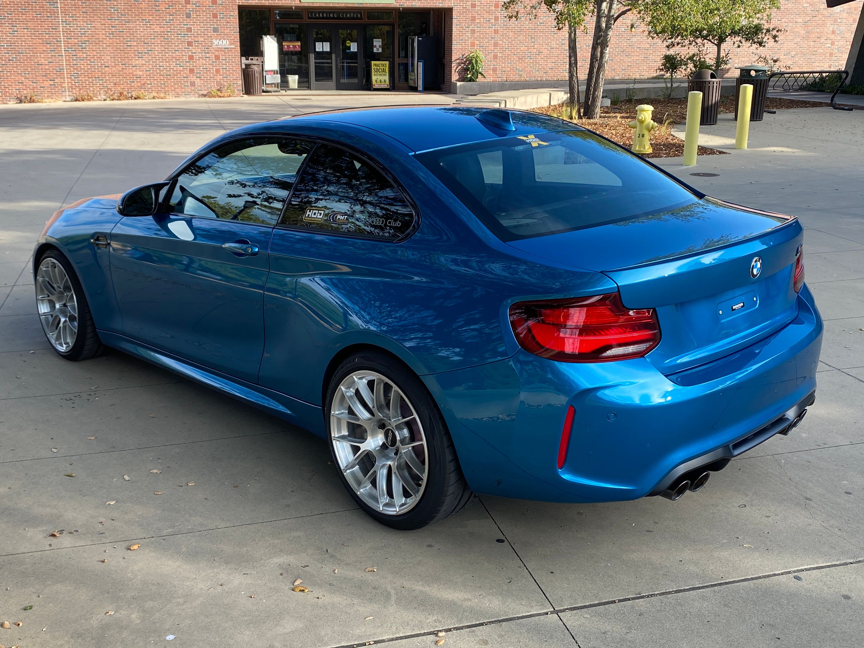 Blue BMW F87 M2 with 19" EC-7RS Apex wheels in Brushed Clear