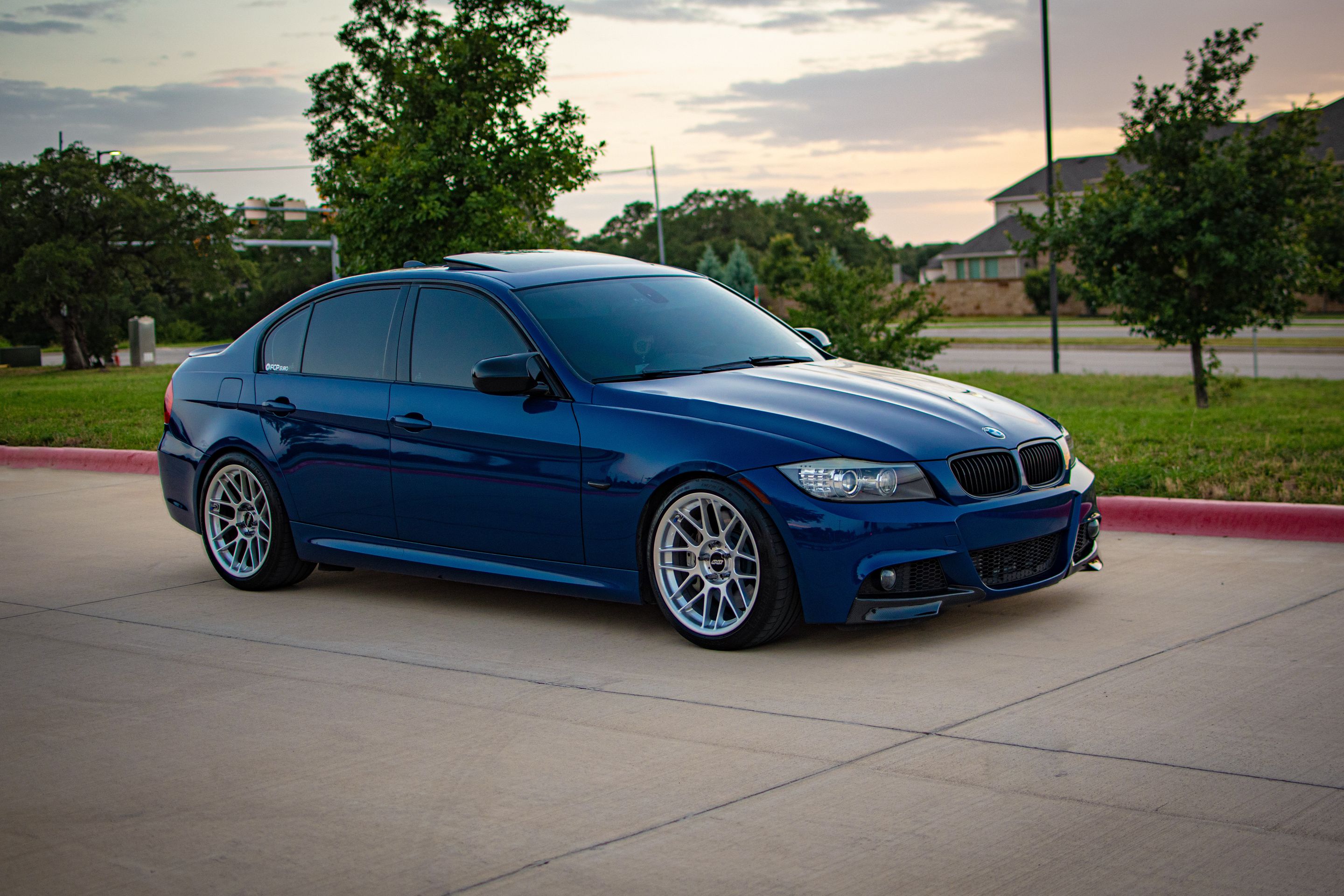 Blue BMW E90 LCI Sedan 3 Series with 18" ARC-8 Apex wheels in Hyper Silver
