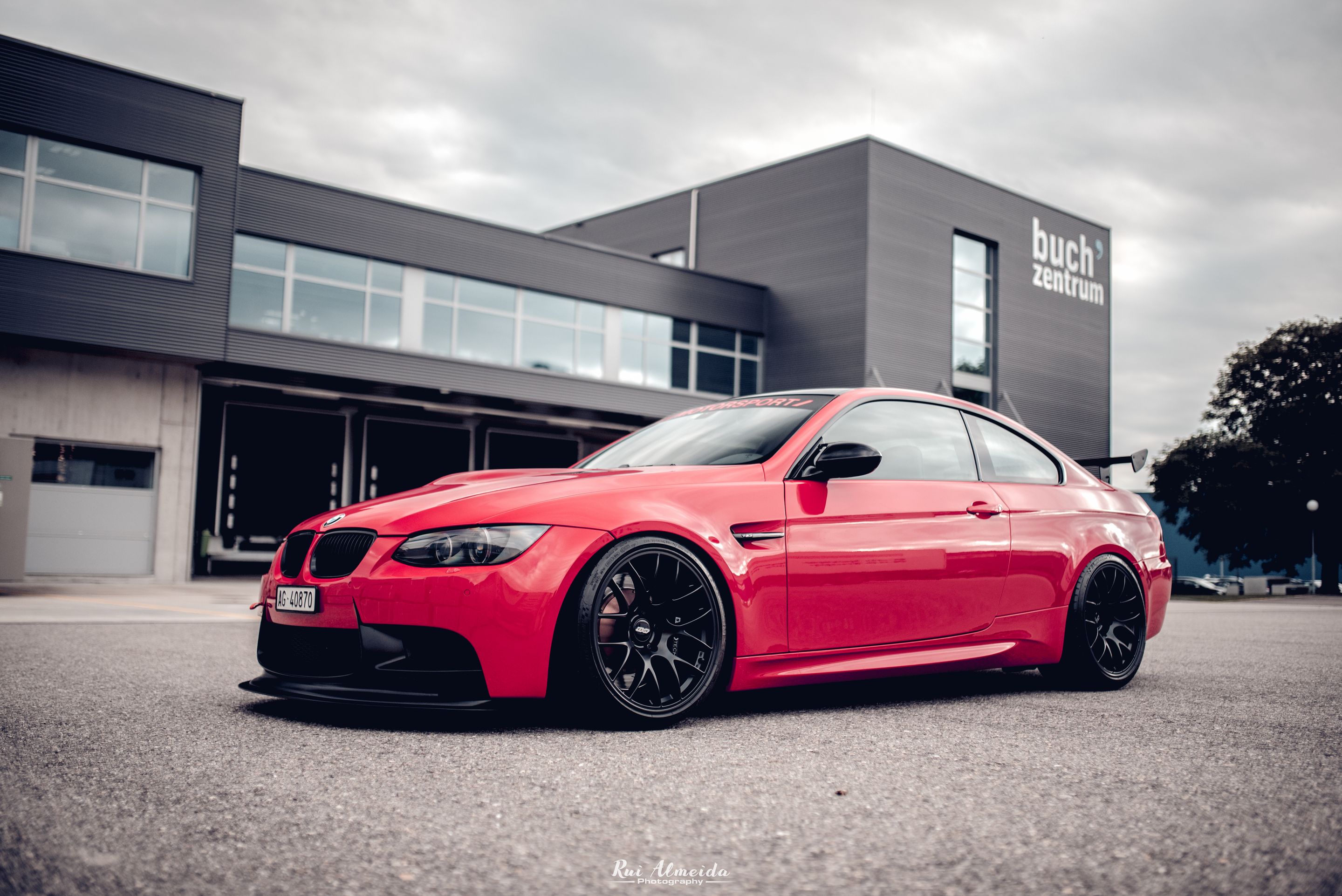 Red BMW E92 Coupe M3 with 19" EC-7 Apex wheels in Satin Black