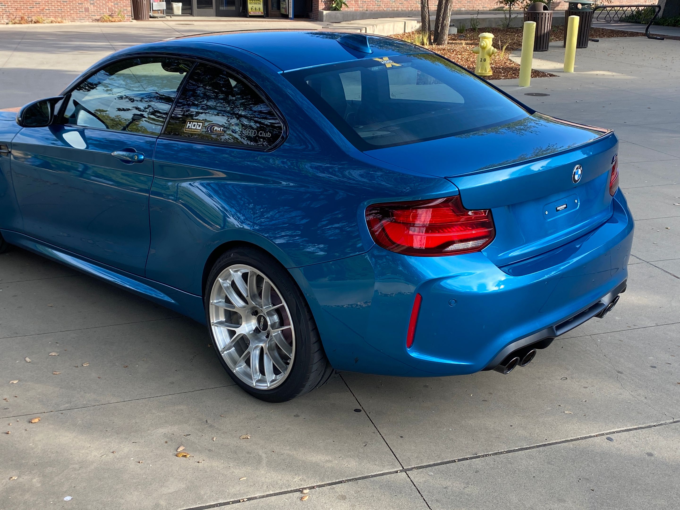 Blue BMW F87 M2 with 19" EC-7RS Apex wheels in Brushed Clear