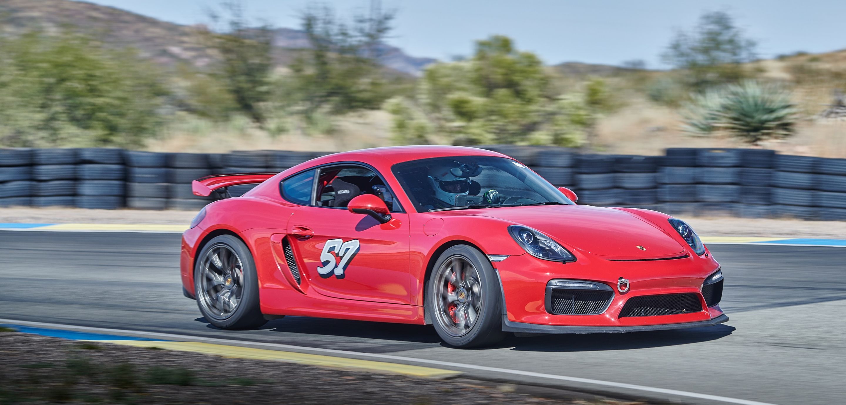 Red Porsche 981 Cayman GT4 with 19" VS-5RS Apex wheels in Anthracite