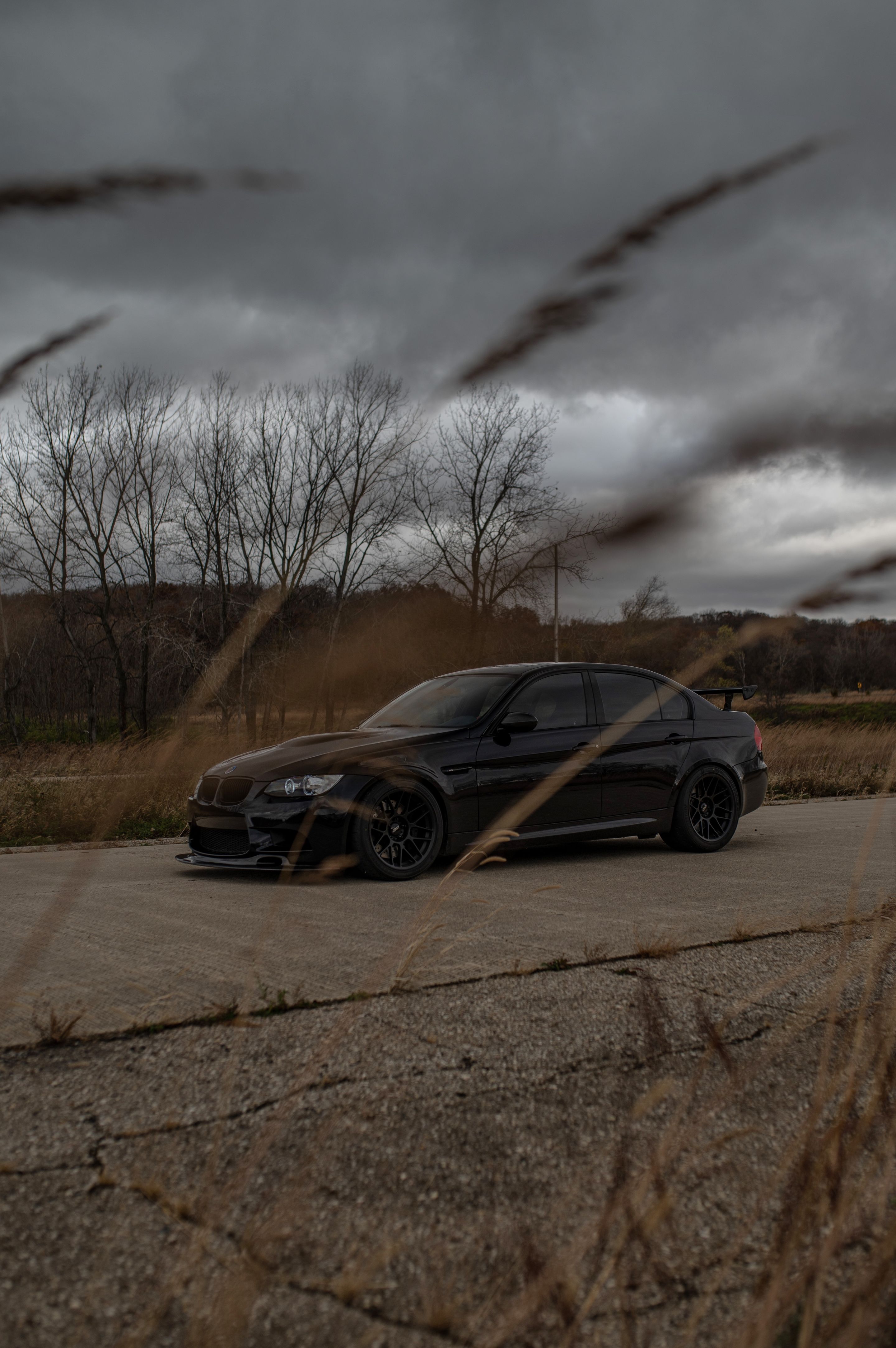 Black BMW E90 Sedan M3 with 18" ARC-8 Apex wheels in Satin Black