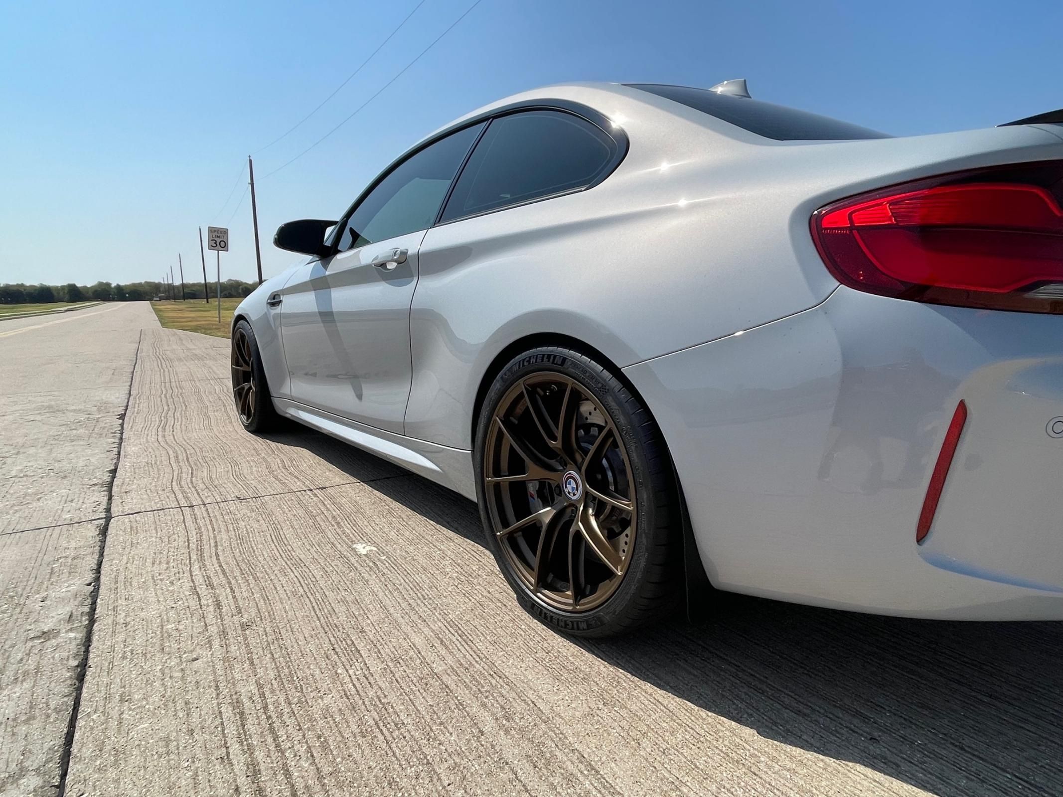 Silver BMW F87 M2 with 19" VS-5RS Apex wheels in Satin Bronze