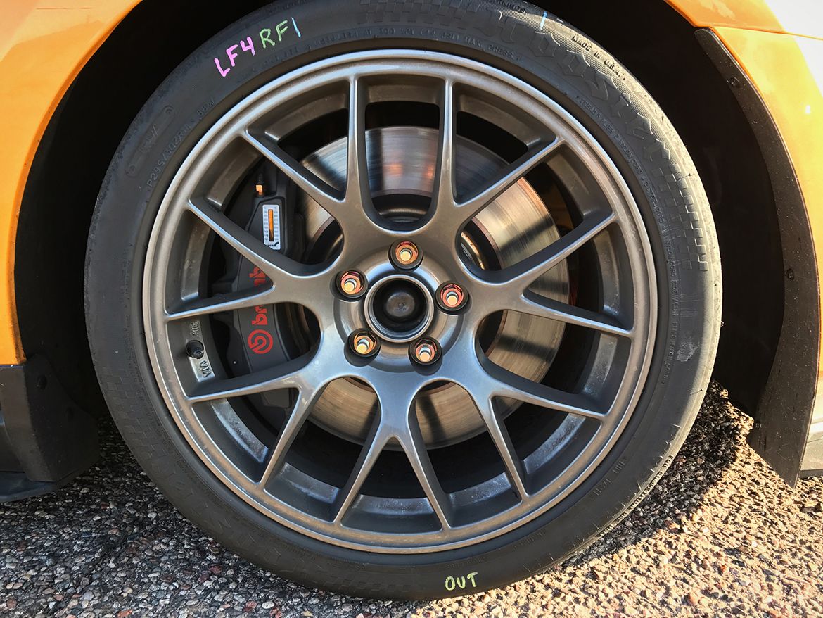 Yellow Ford S197 Mustang GT with 18" EC-7 Apex wheels in Anthracite