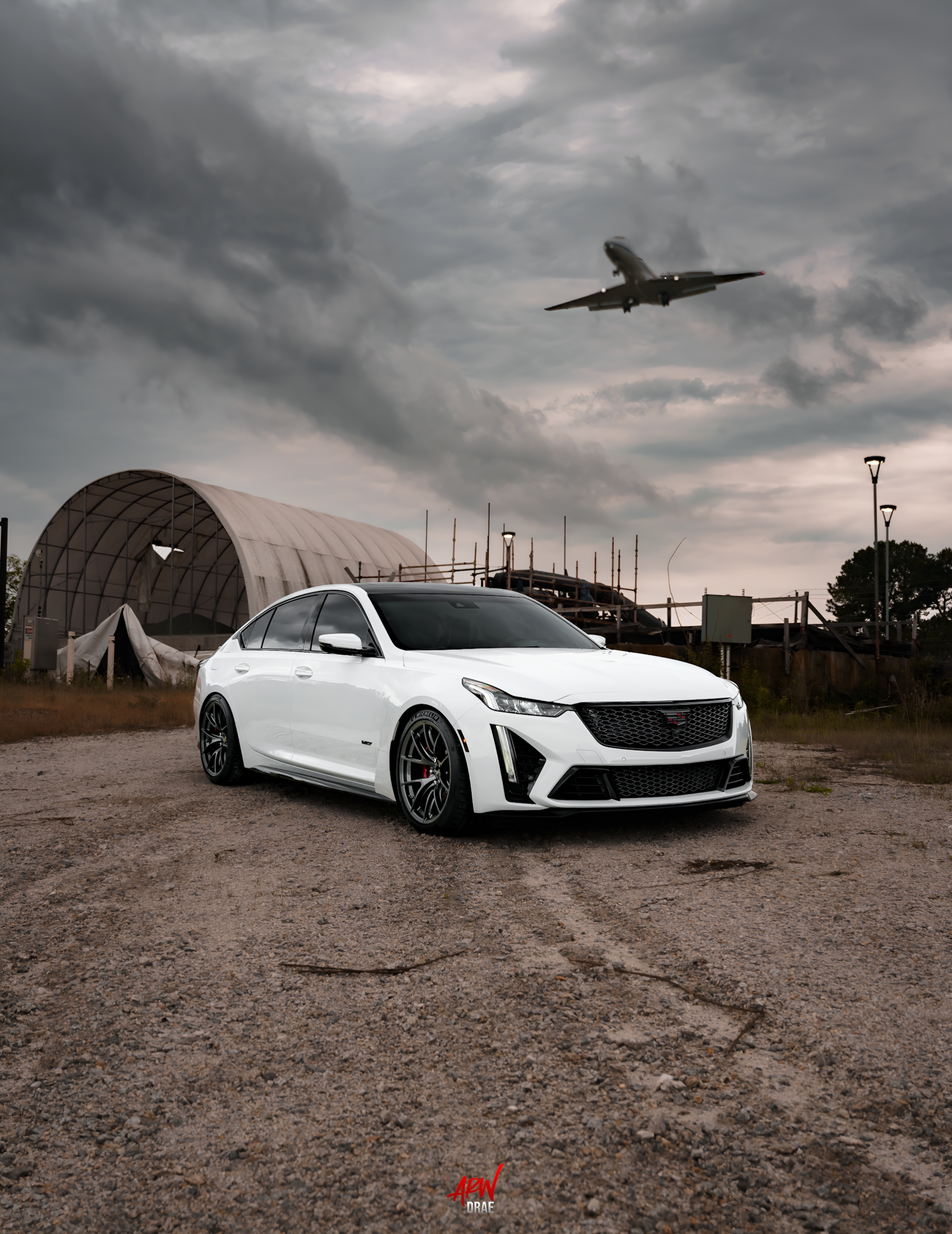 White Cadillac CT5-V Blackwing with 19" VS-5RS Apex wheels in Anthracite