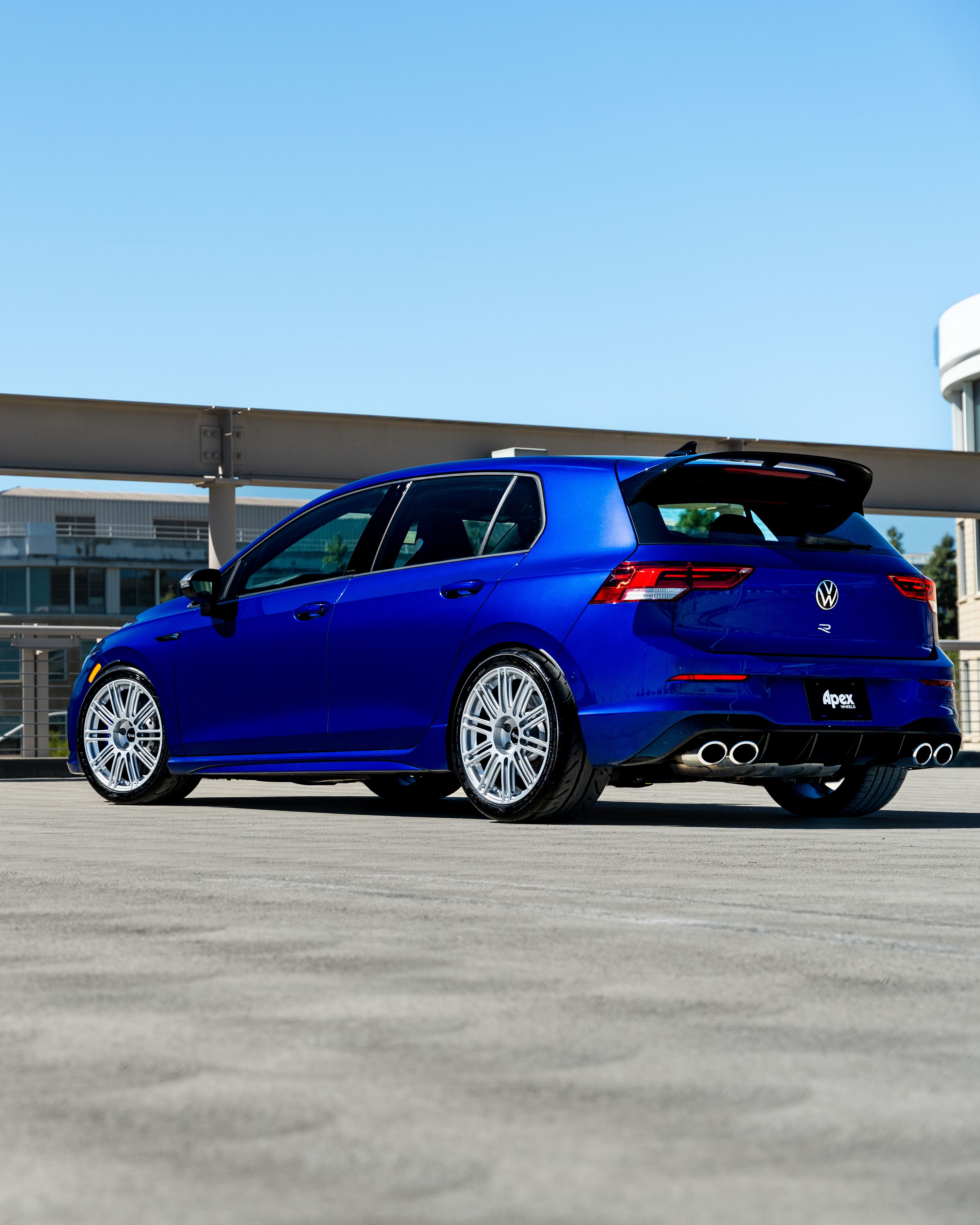 Blue VW MK8 Golf R with 18" TC-10RT Apex wheels in Race Silver