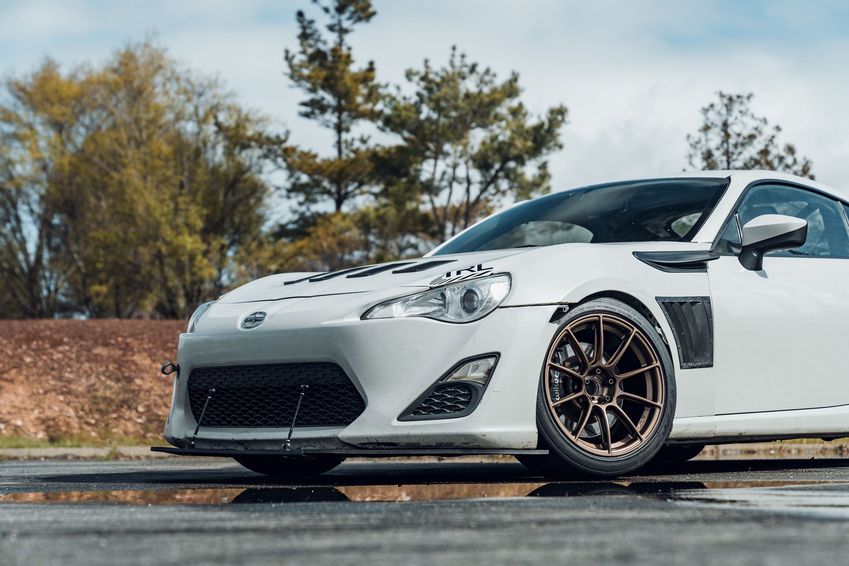 White Scion FR-S with 17" SM-10RS Apex wheels in Satin Bronze