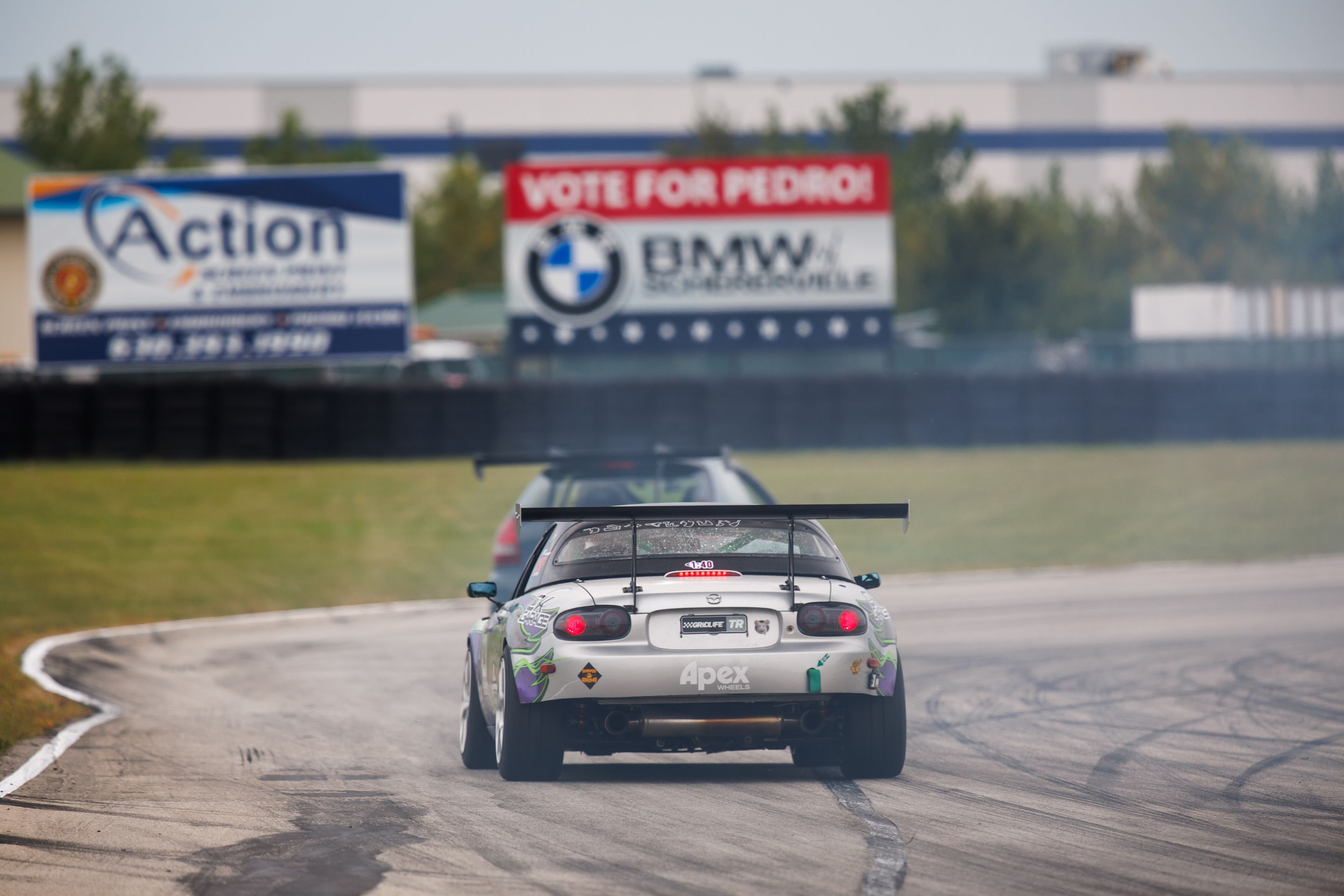 Silver Mazda NC MX-5 Miata with 17" VS-5RS Apex wheels in Brushed Clear