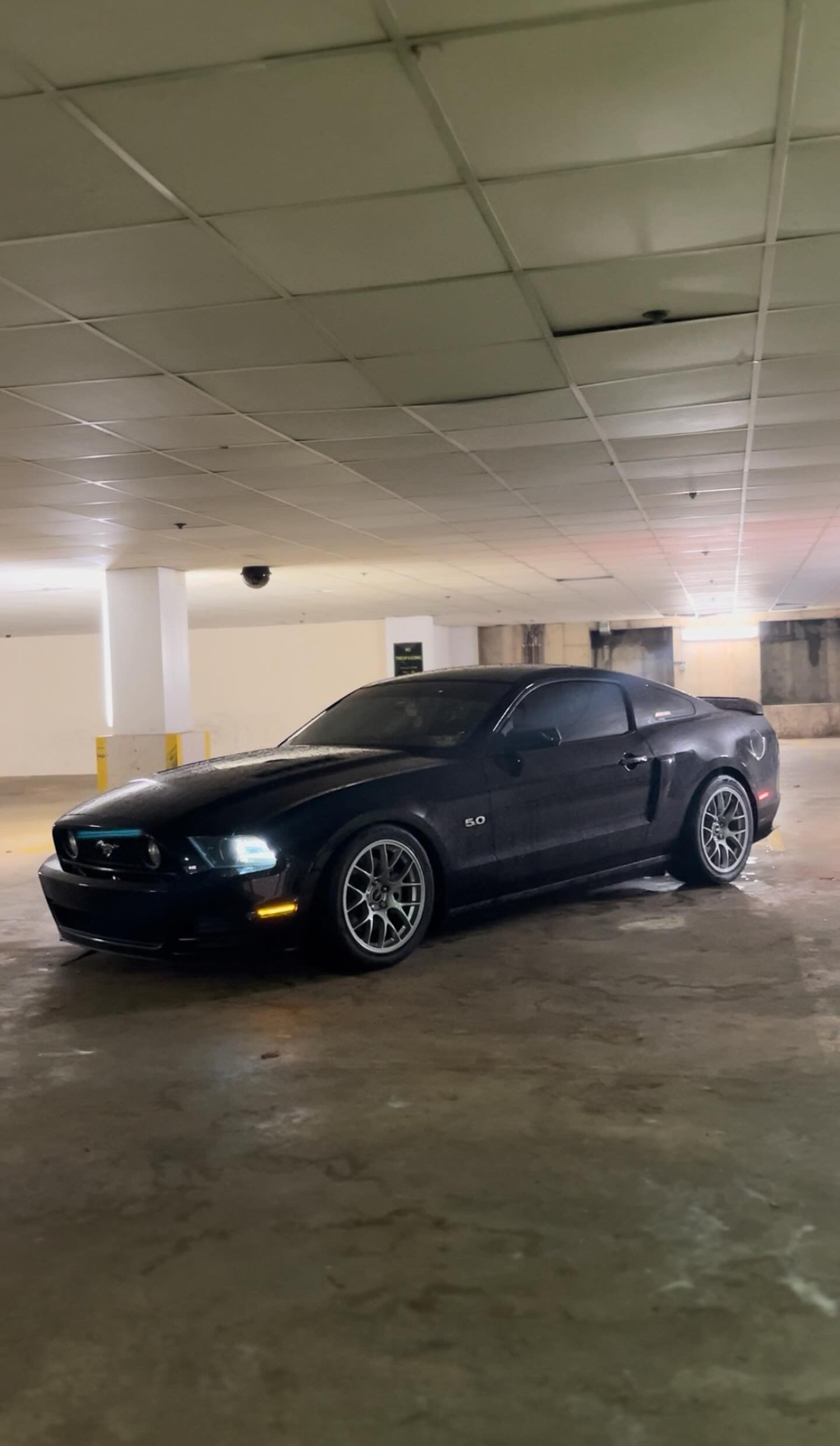 Black Ford S197 Mustang GT with 18" EC-7 Apex wheels in Race Silver