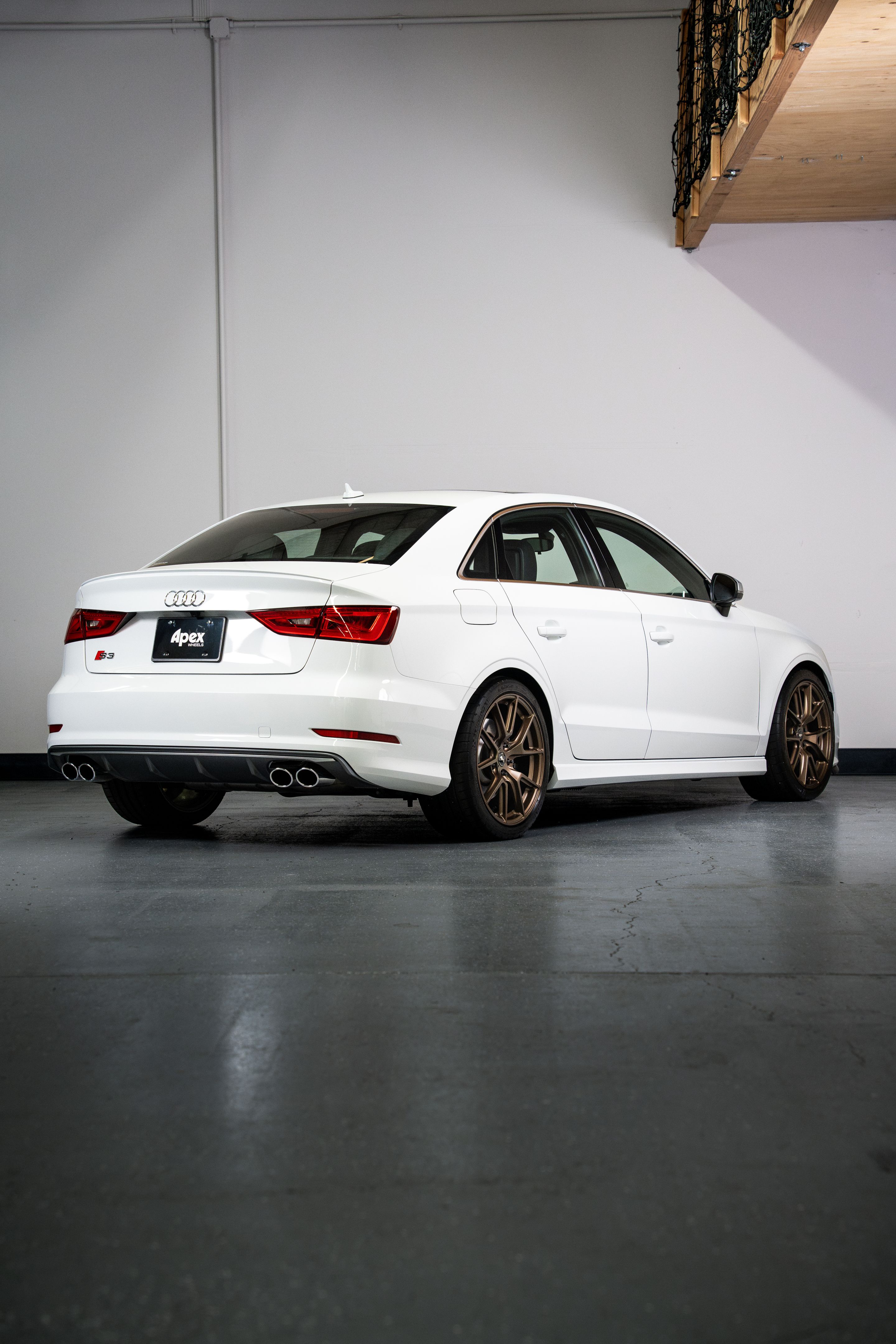 White Audi 8V S3 with 18" VS-5 Apex wheels in Satin Bronze