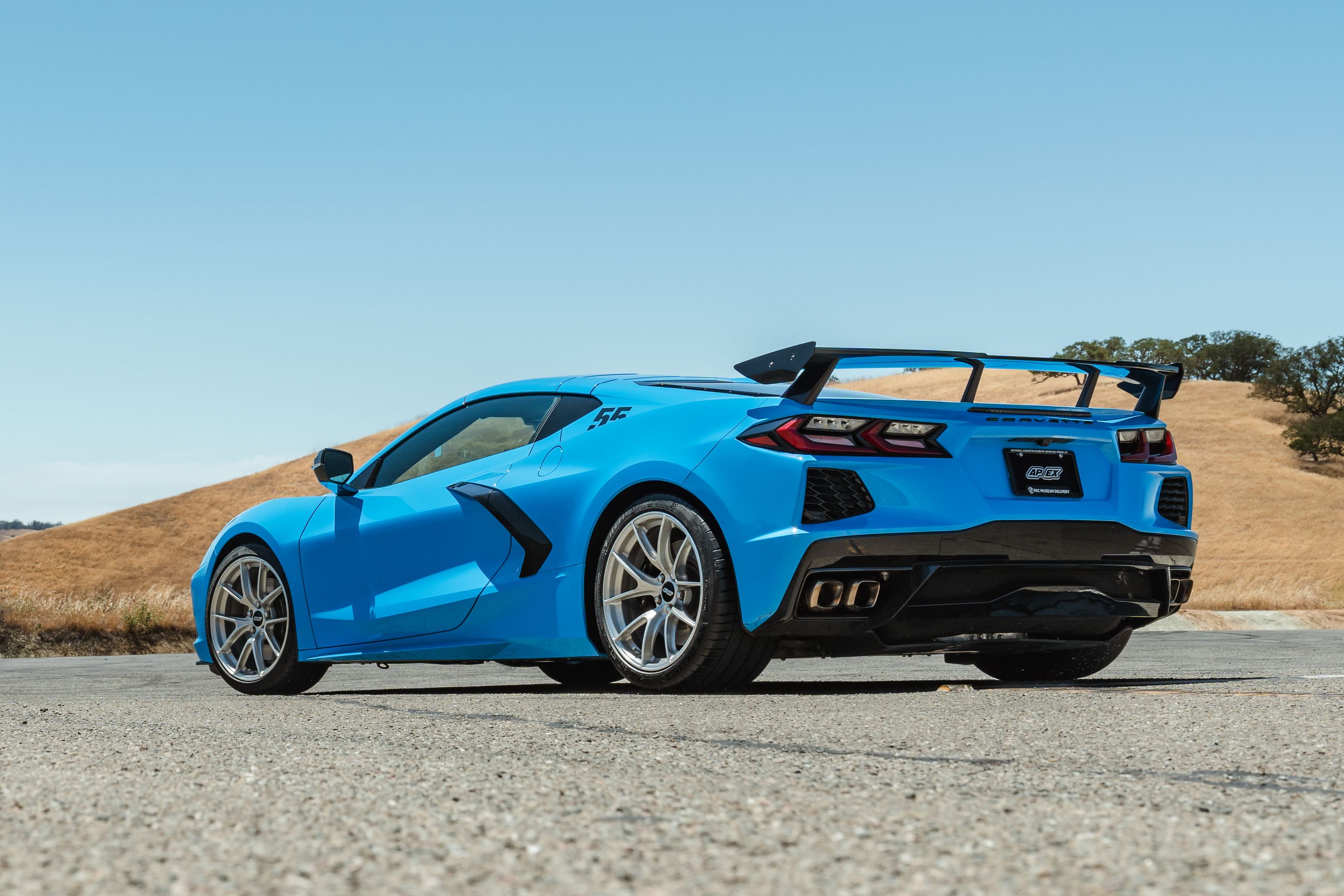 Blue Chevrolet C8 Corvette Stingray/Z51 with 19" VS-5RS Apex wheels in Brushed Clear