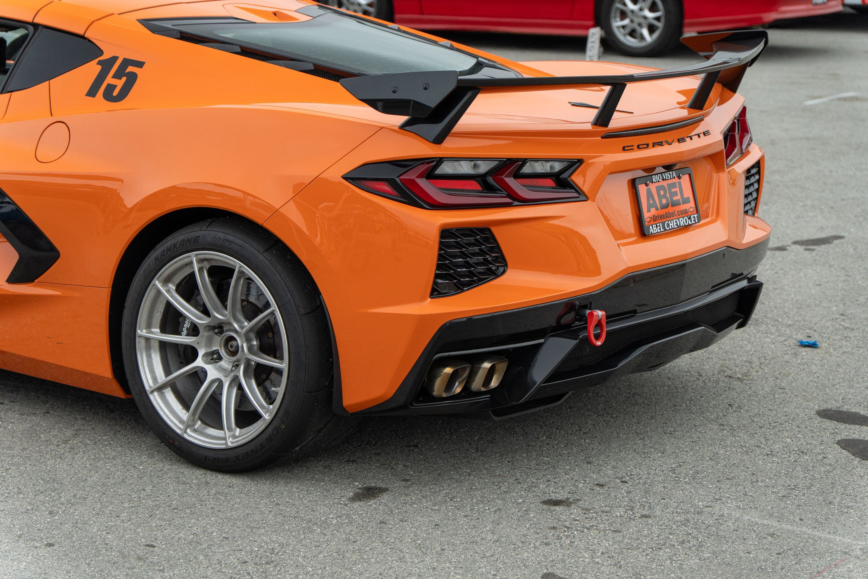 Orange Chevrolet C8 Corvette Stingray/Z51 with 18"/19" SM-10RS Apex wheels in Brushed Clear