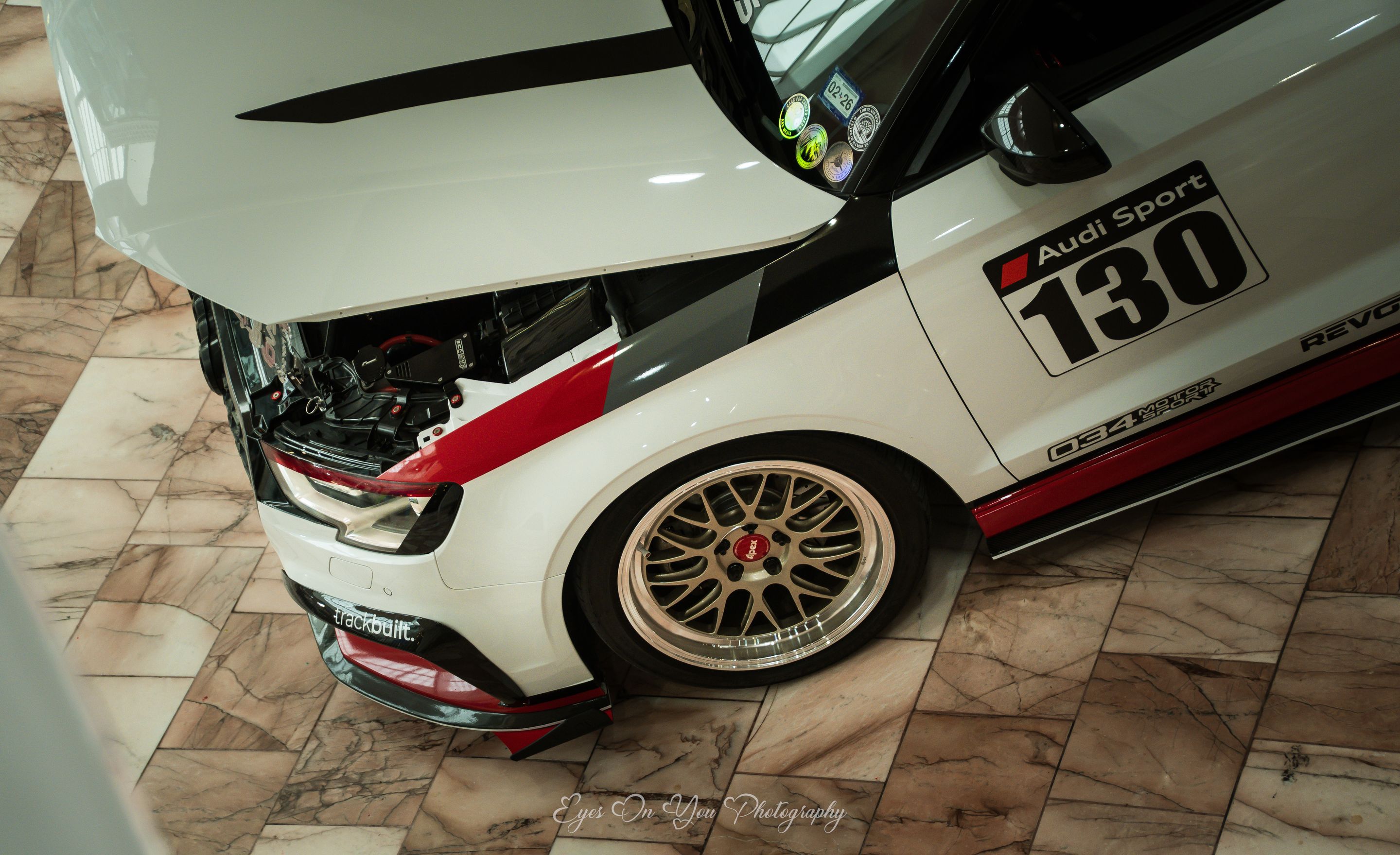 Race Livery Audi 8V A3 with 18" ML-10RT Apex wheels in Machined Lip Gloss Motorsport Gold