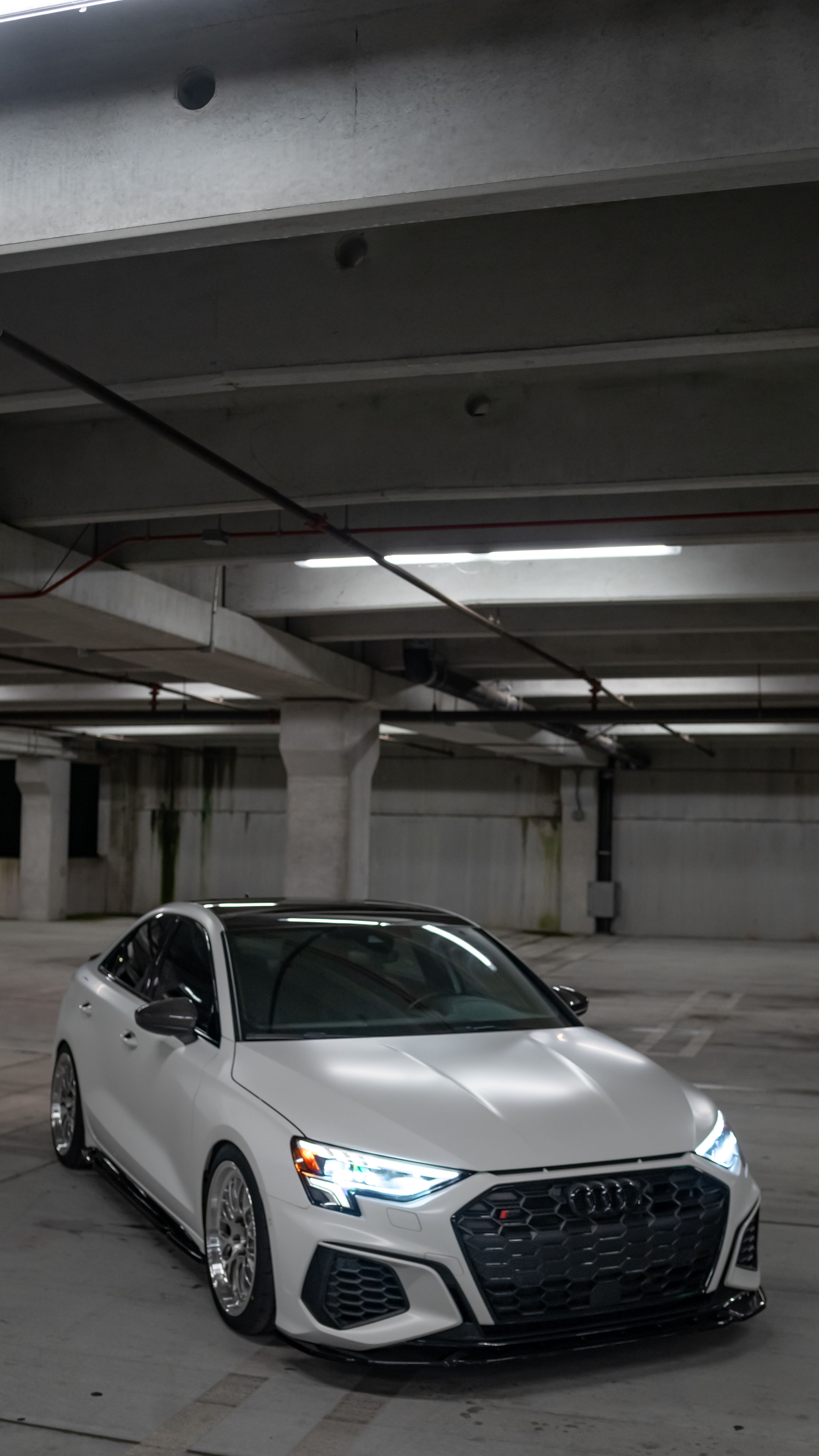 White Audi 8Y S3 with 18" ML-10RT Apex wheels in Machined Lip Brushed Clear