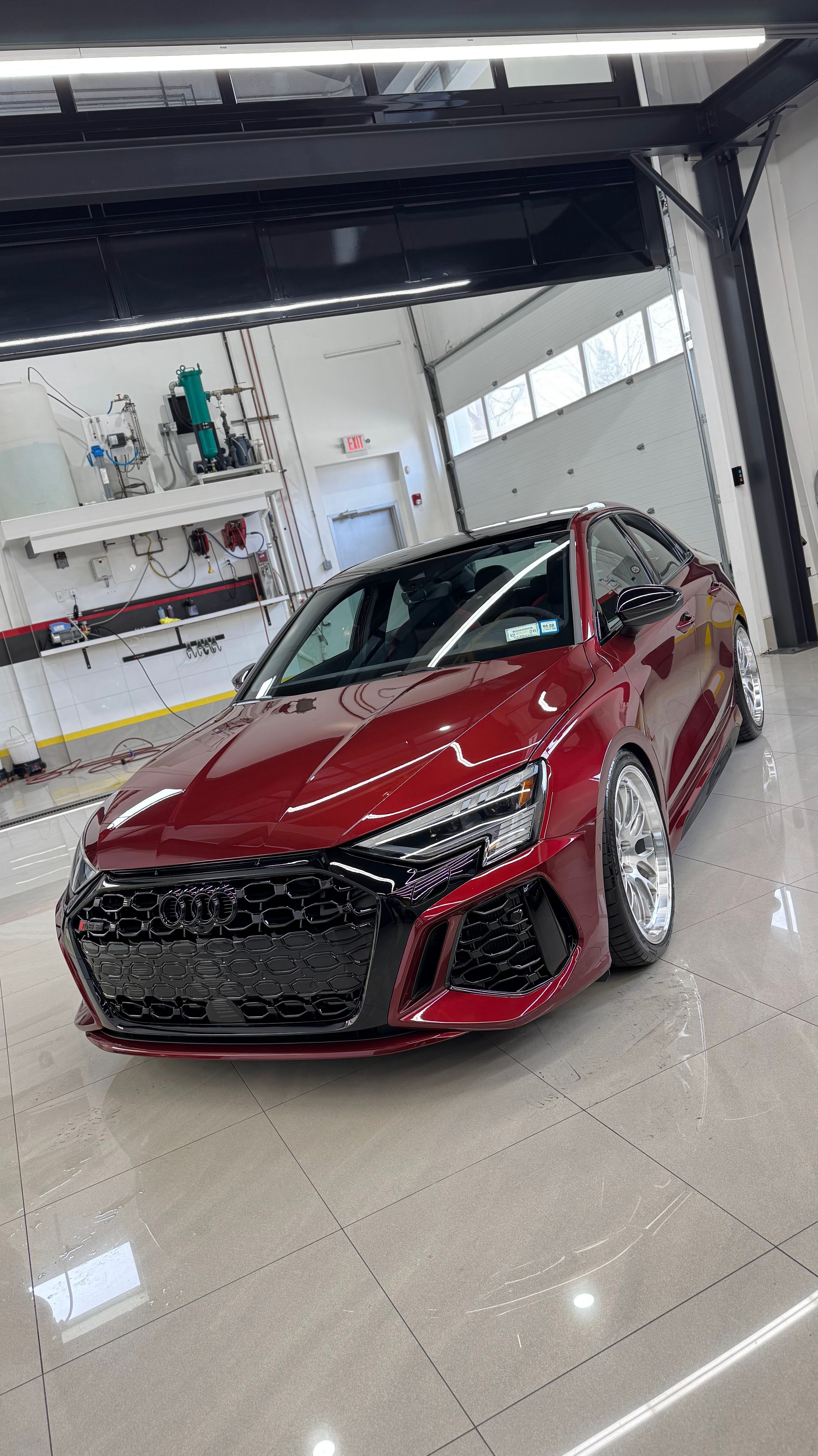 Red Audi 8Y RS 3 with 19" ML-10RT Apex wheels in Machined Lip Brushed Clear