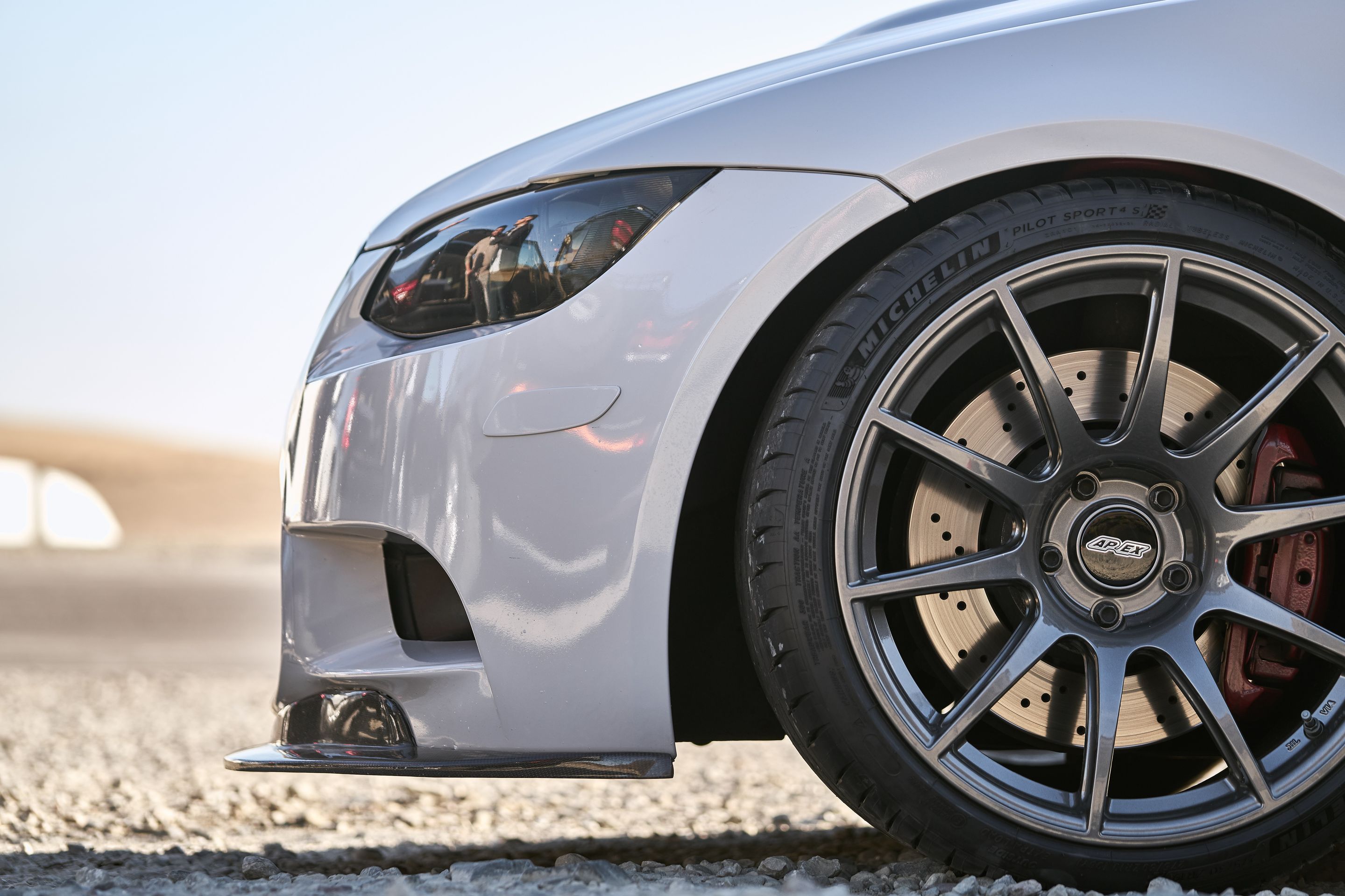 Grey BMW E90 Sedan M3 with 19" SM-10 Apex wheels in Satin Black