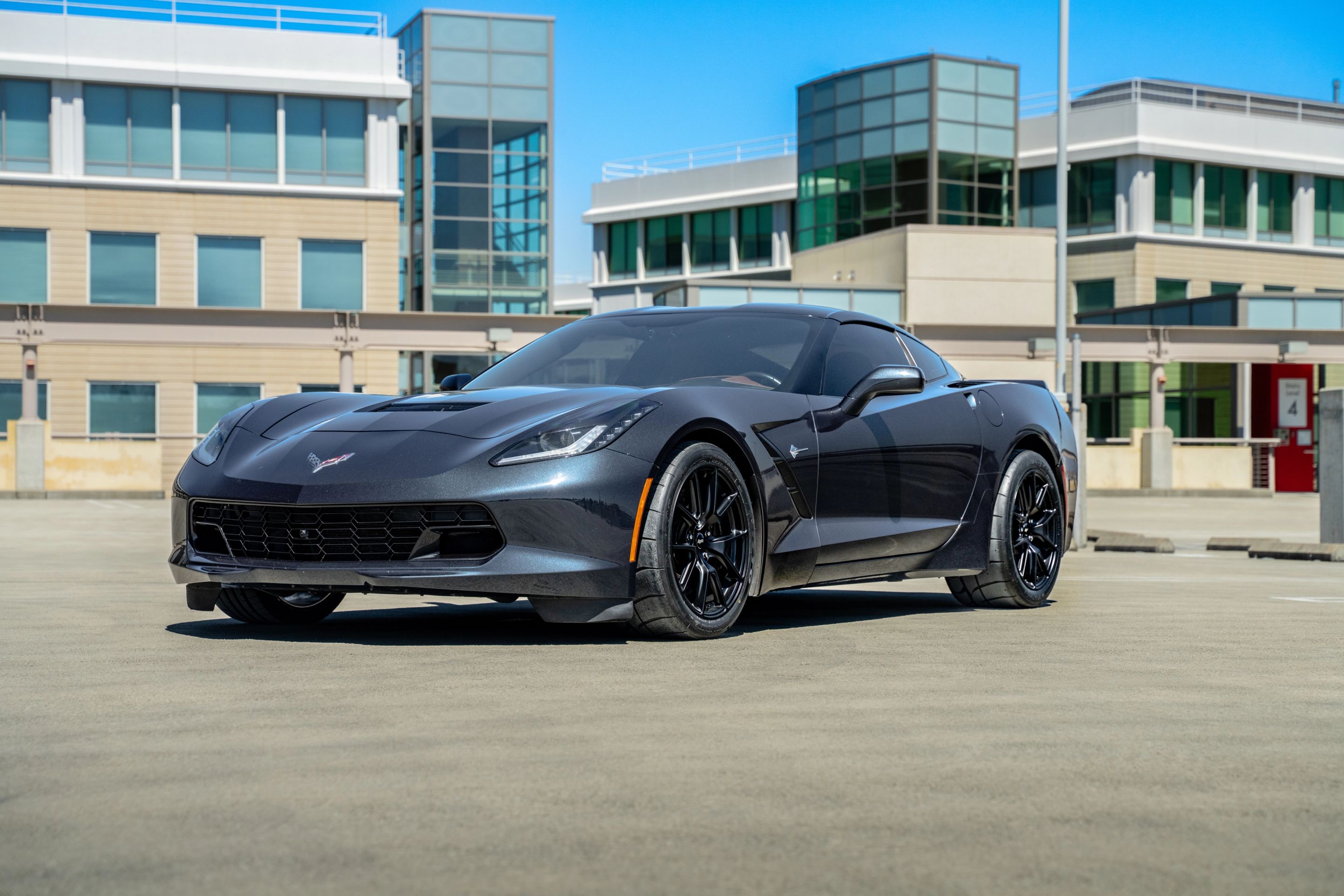 Grey Chevrolet C7 Corvette Stingray/Z51 with 18" VS-5 Apex wheels in Satin Black