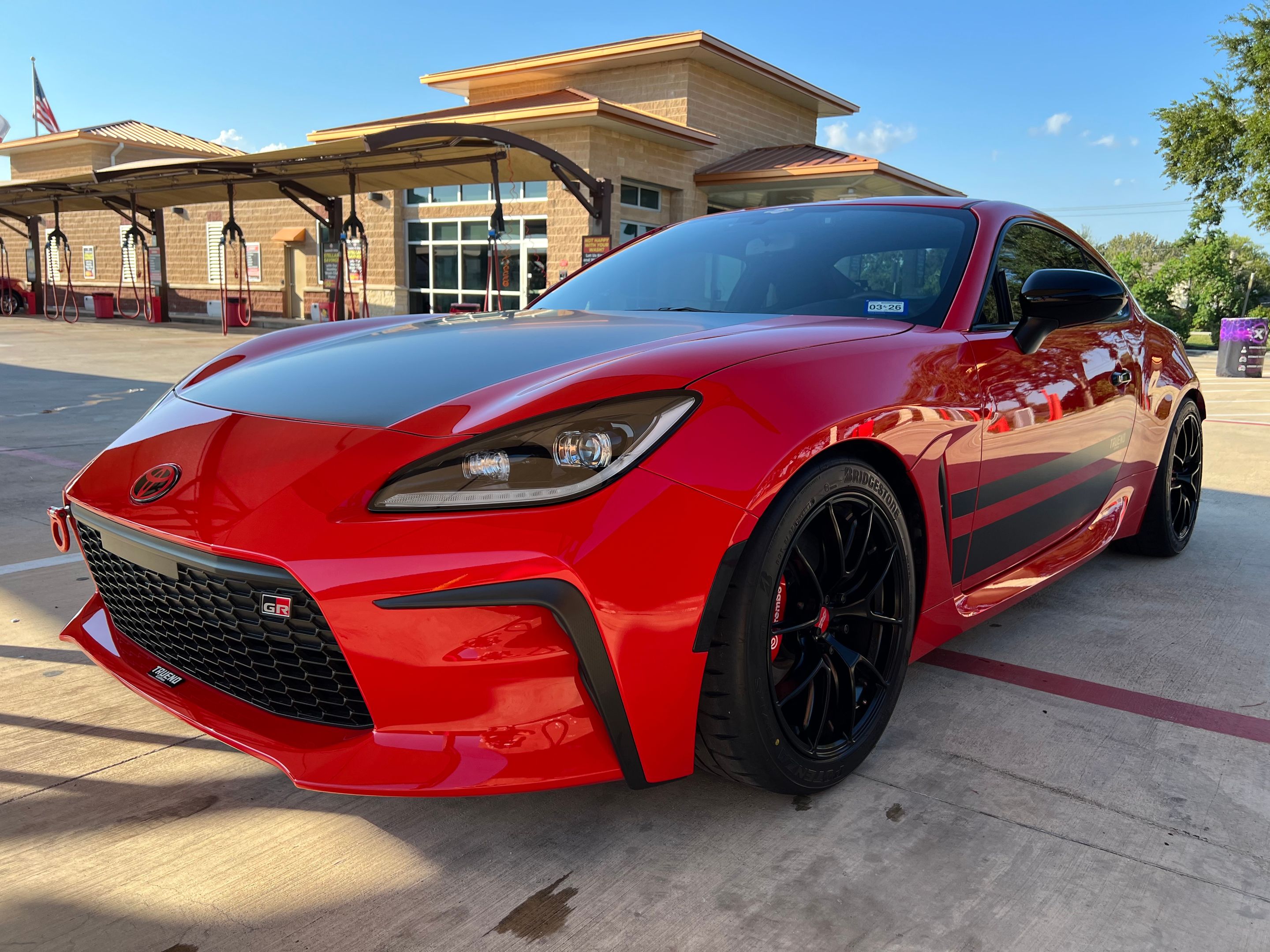 Red Toyota GR86 with 17" VS-5RS Apex wheels in Satin Black