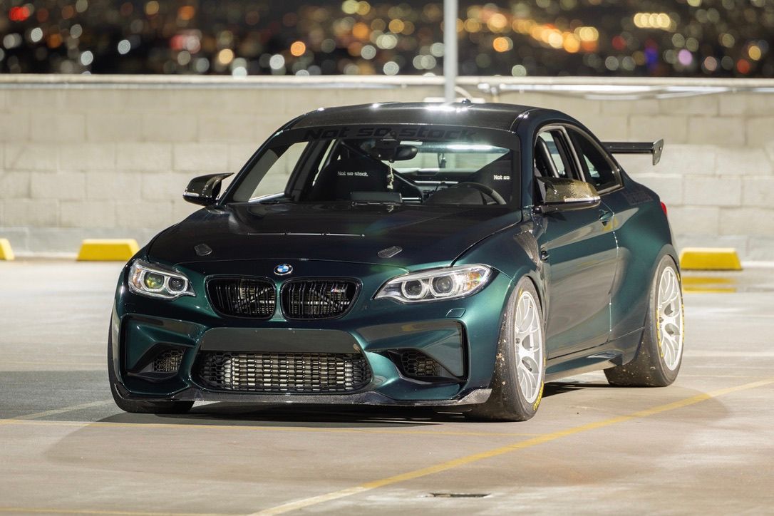Green BMW F87 M2 with 18" EC-7 Apex wheels in Race Silver