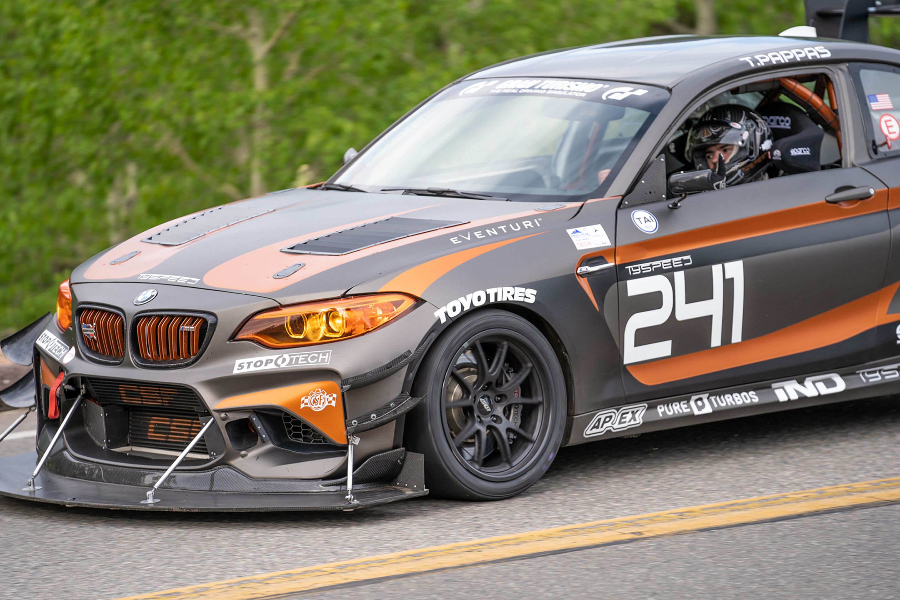 Grey BMW F87 M2 with 18" FL-5 Apex wheels in Satin Black