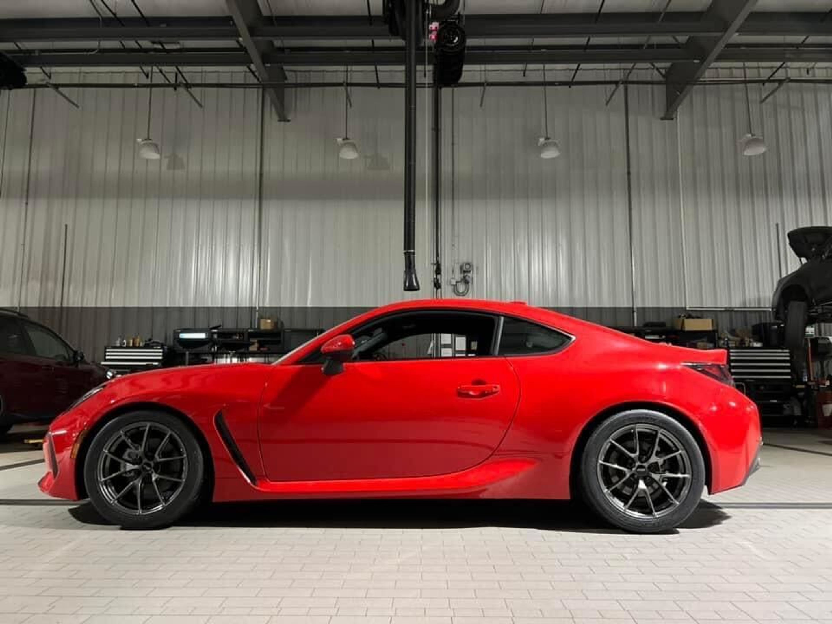 Red Subaru ZD8 / Gen 2 BRZ with 17" VS-5RS Apex wheels in Anthracite