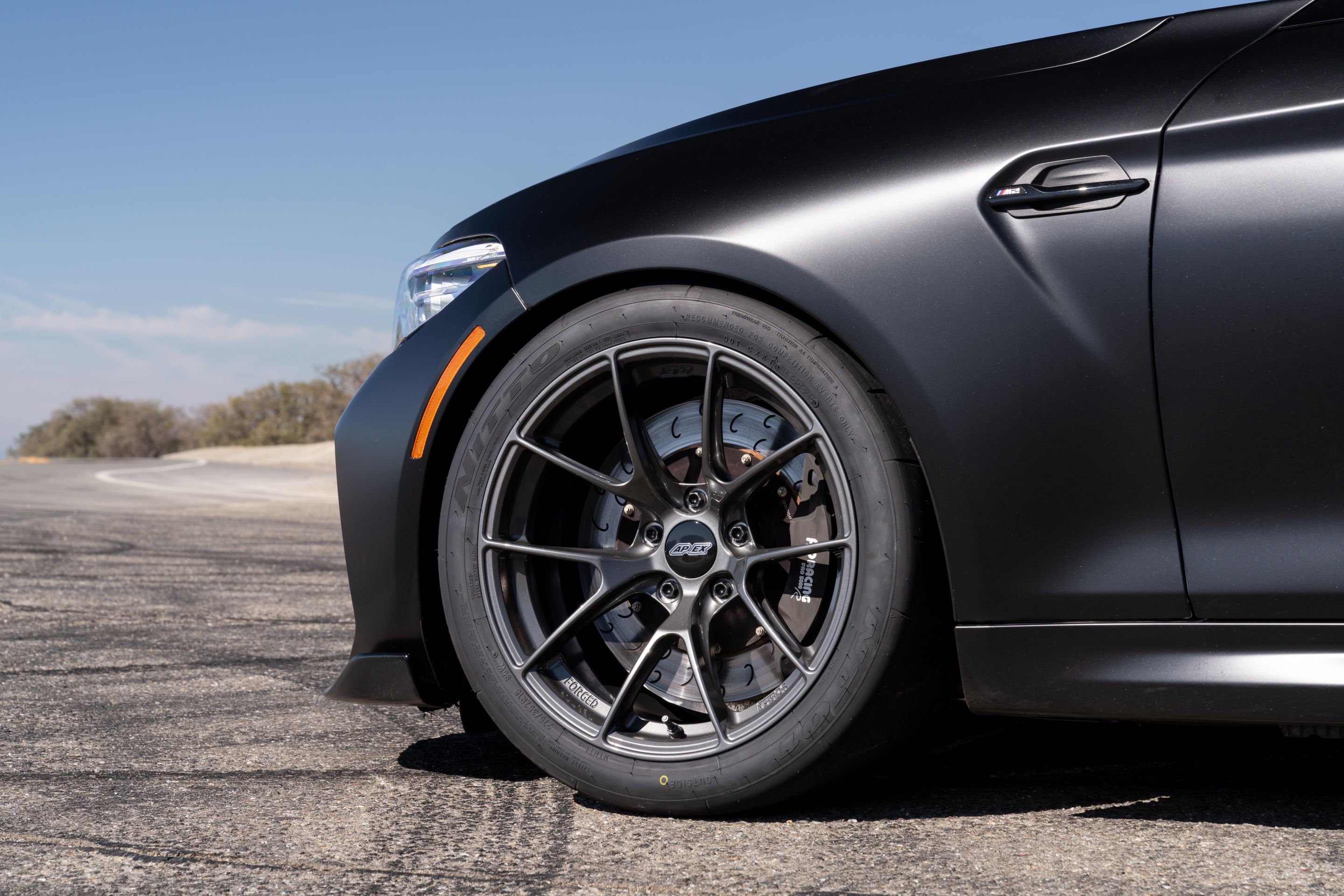 Black BMW F87 M2 with 18" VS-5RS Apex wheels in Anthracite
