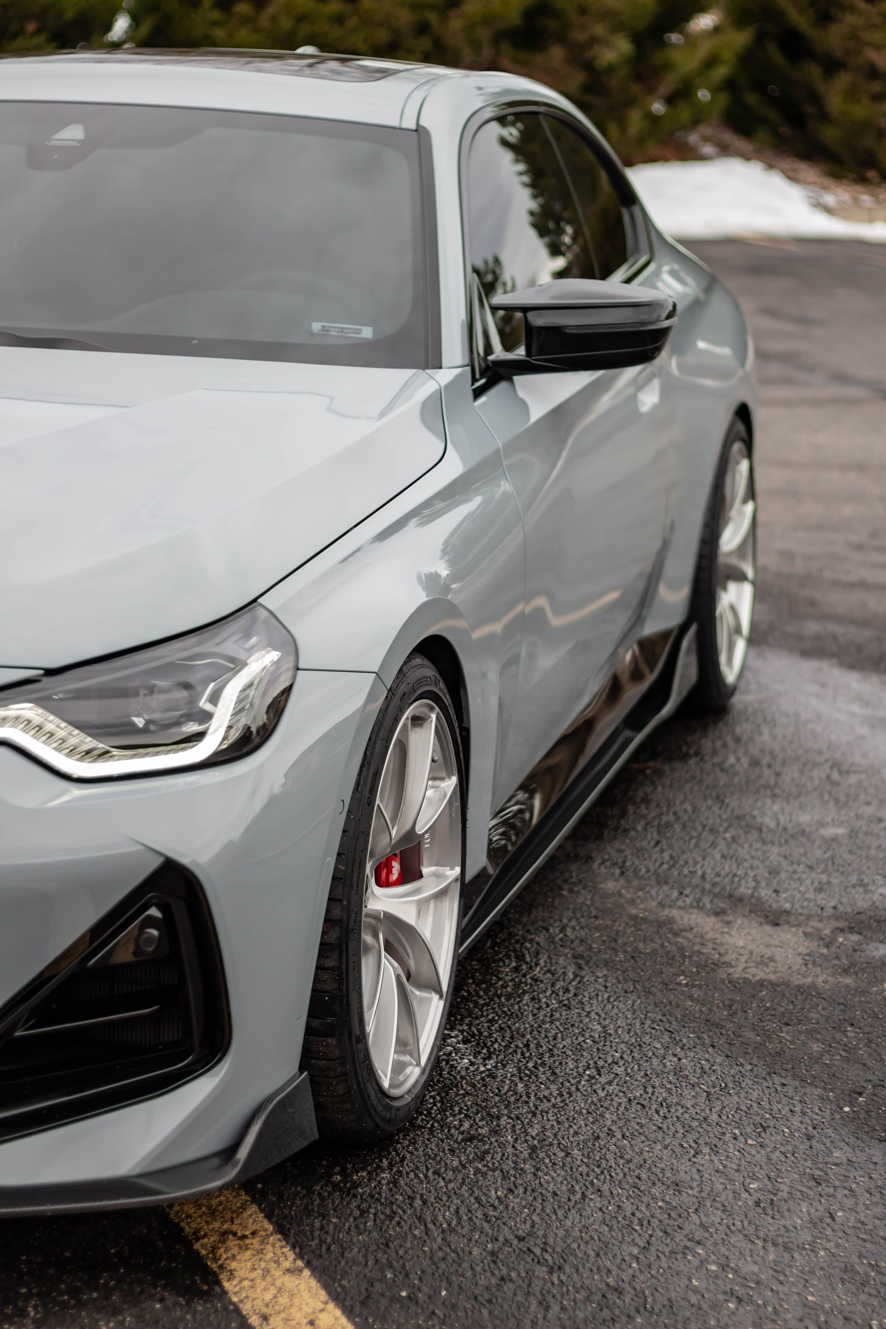 Grey BMW G42 2 Series with 19" VS-5RS Apex wheels in Brushed Clear