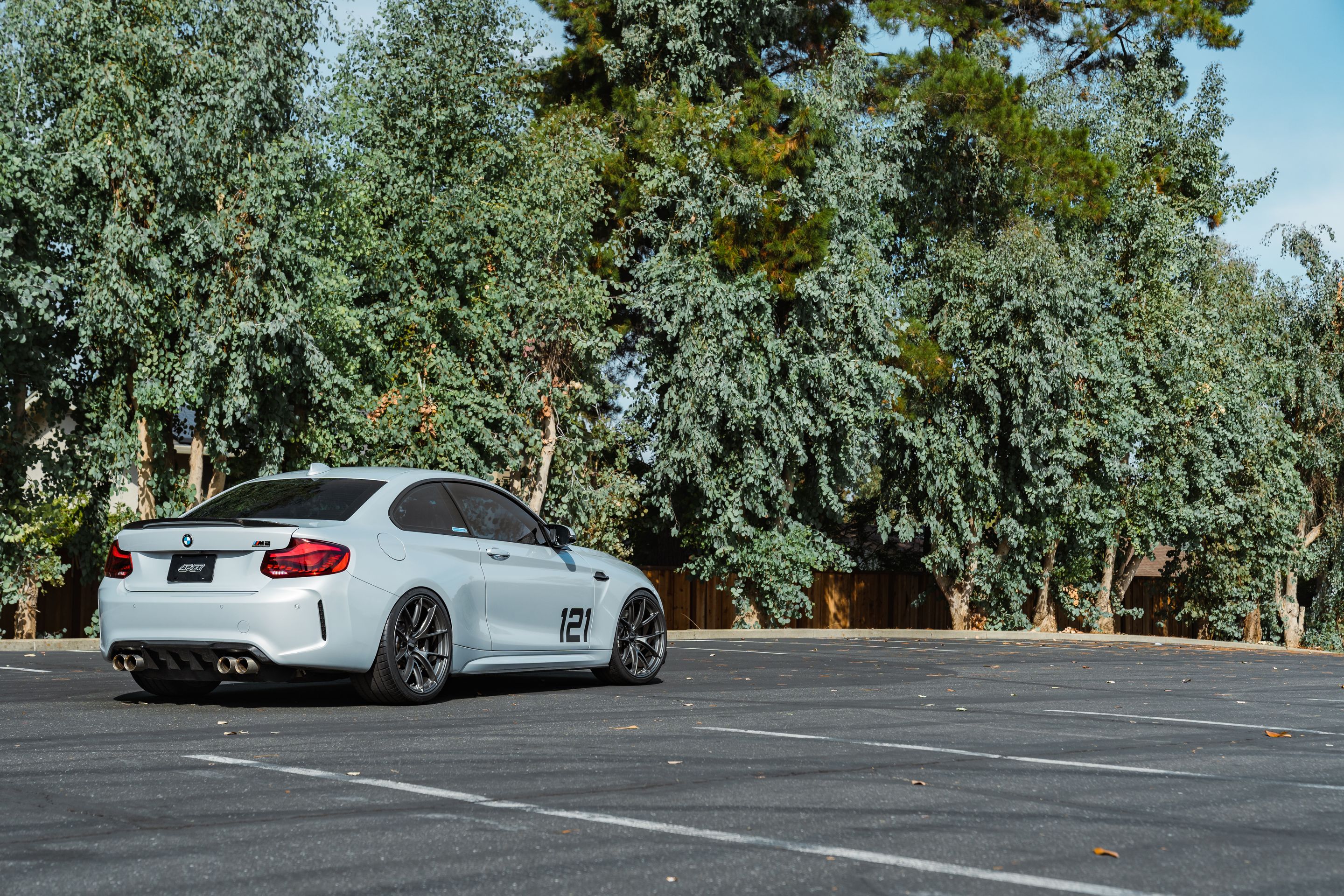 Silver BMW F87 M2 with 20" VS-5RS Apex wheels in Anthracite