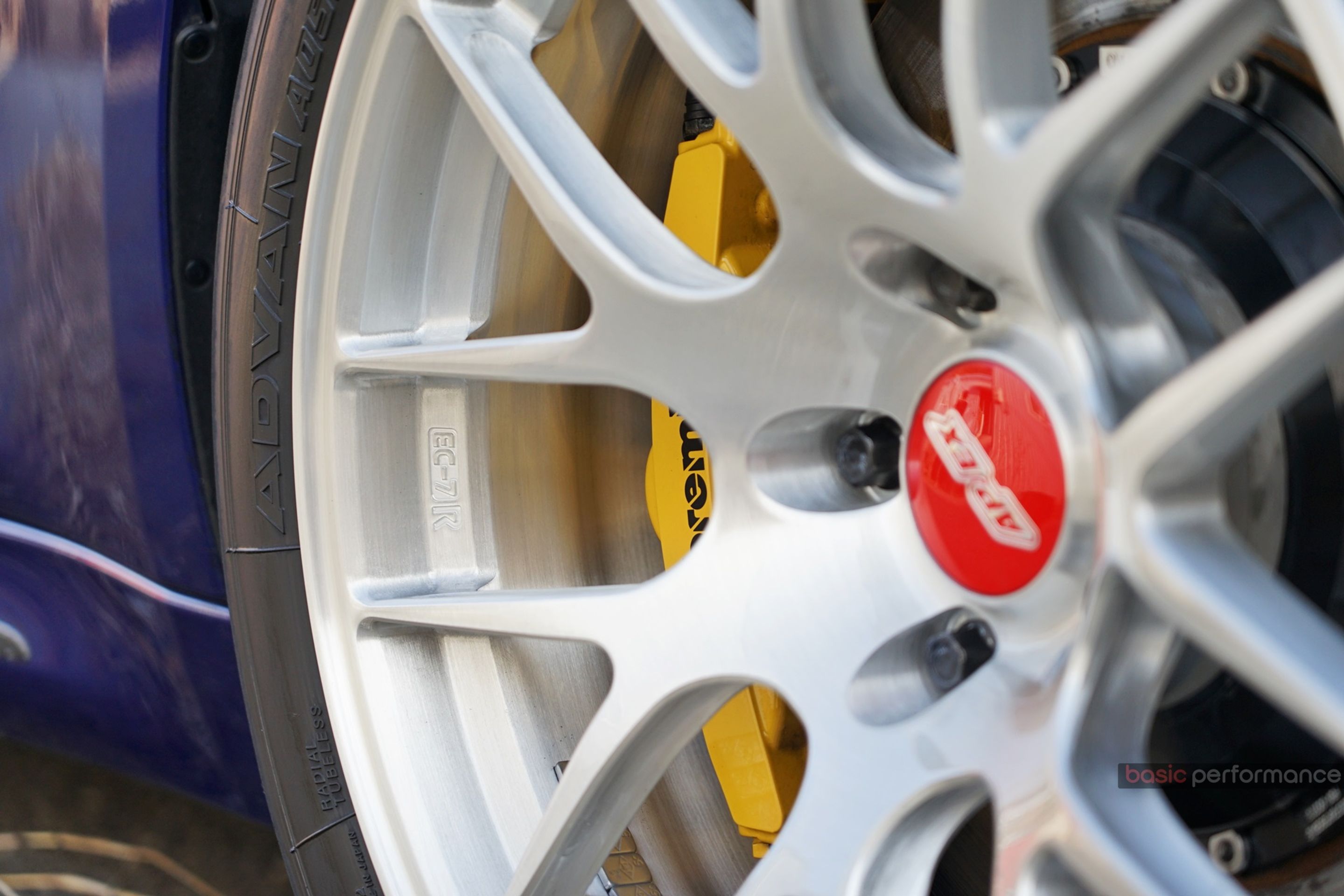 Blue BMW F80 M3 with 18" EC-7R Apex wheels in Brushed Clear