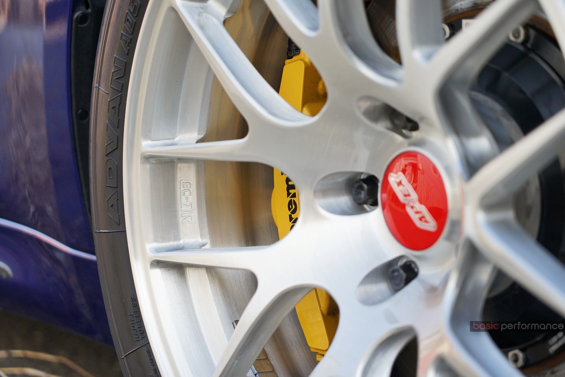 Blue BMW F80 M3 with 18" EC-7R Apex wheels in Brushed Clear